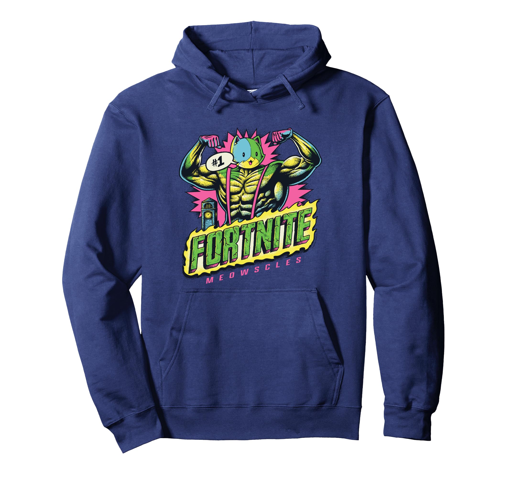 Fortnite Powerful Meowscles Distressed Big Chest Poster Pullover Hoodie
