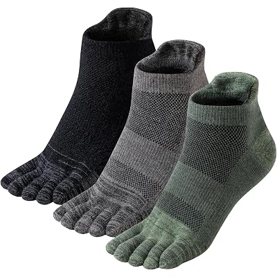 Merino Wool Toe Ankle Hiking Socks Compression Support Breathable Thick Cushion No Show Socks for Women&Men 3 Pairs