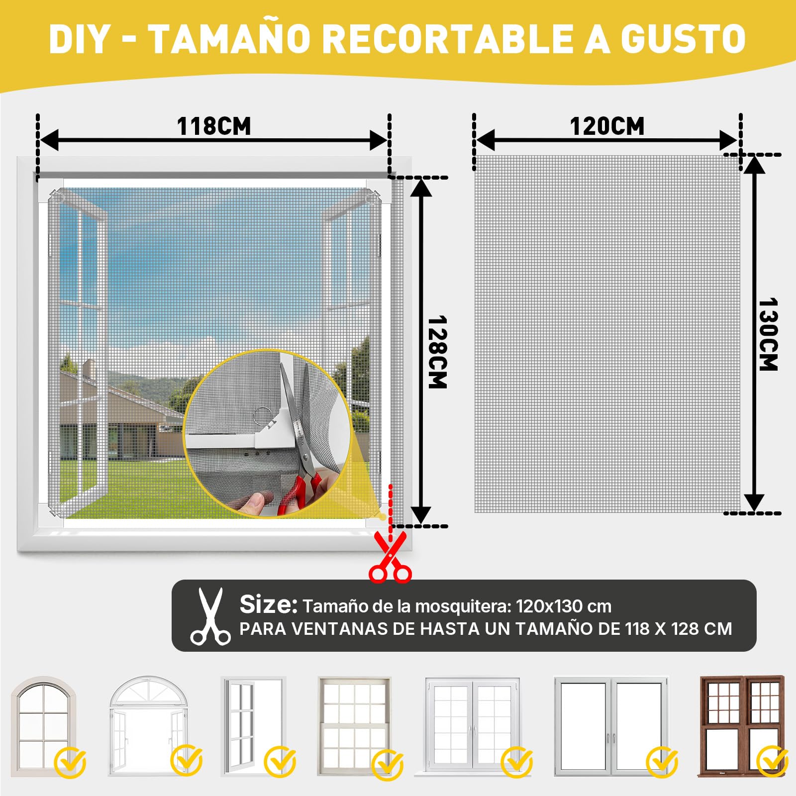 HOFUDON Mosquitera Ventana Magnética 120x130cm,Fibra de Vidrio Reforzada DIY Cortable, Instalación Fácil sin Taladrar,Fácil de Limpiar, Mosquitera Magnética para Ventanas Correderas(Malla Gris)