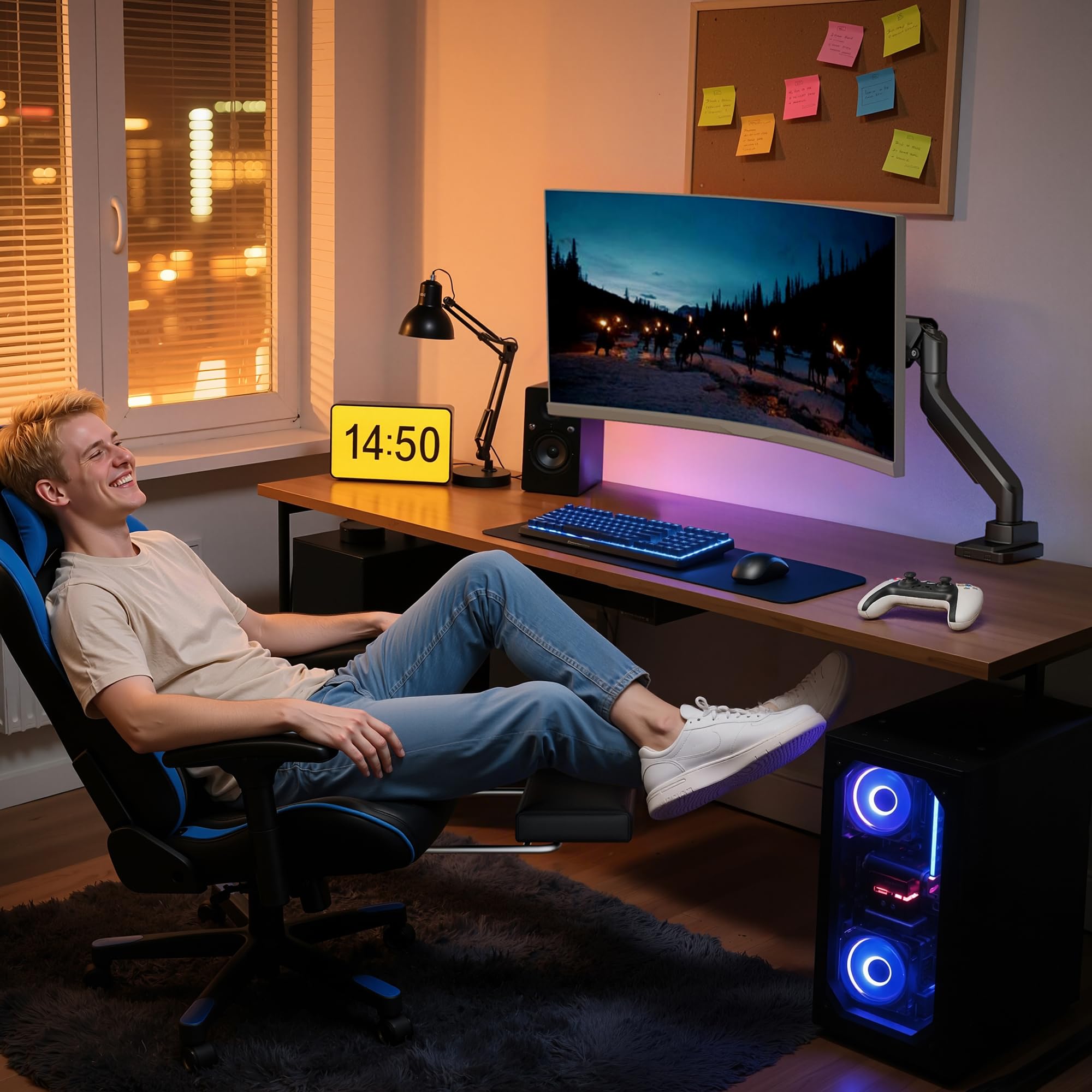 ARES WING Monitor Halterung für 17"-49" Flach Curved Bildschirm, Höhenverstellbar Bildschirmhalterung, Einzel Monitor Arm Traglast Max 18 kg, 75/100mm Vesa Halterung, Tischhalterung,Schwarz
