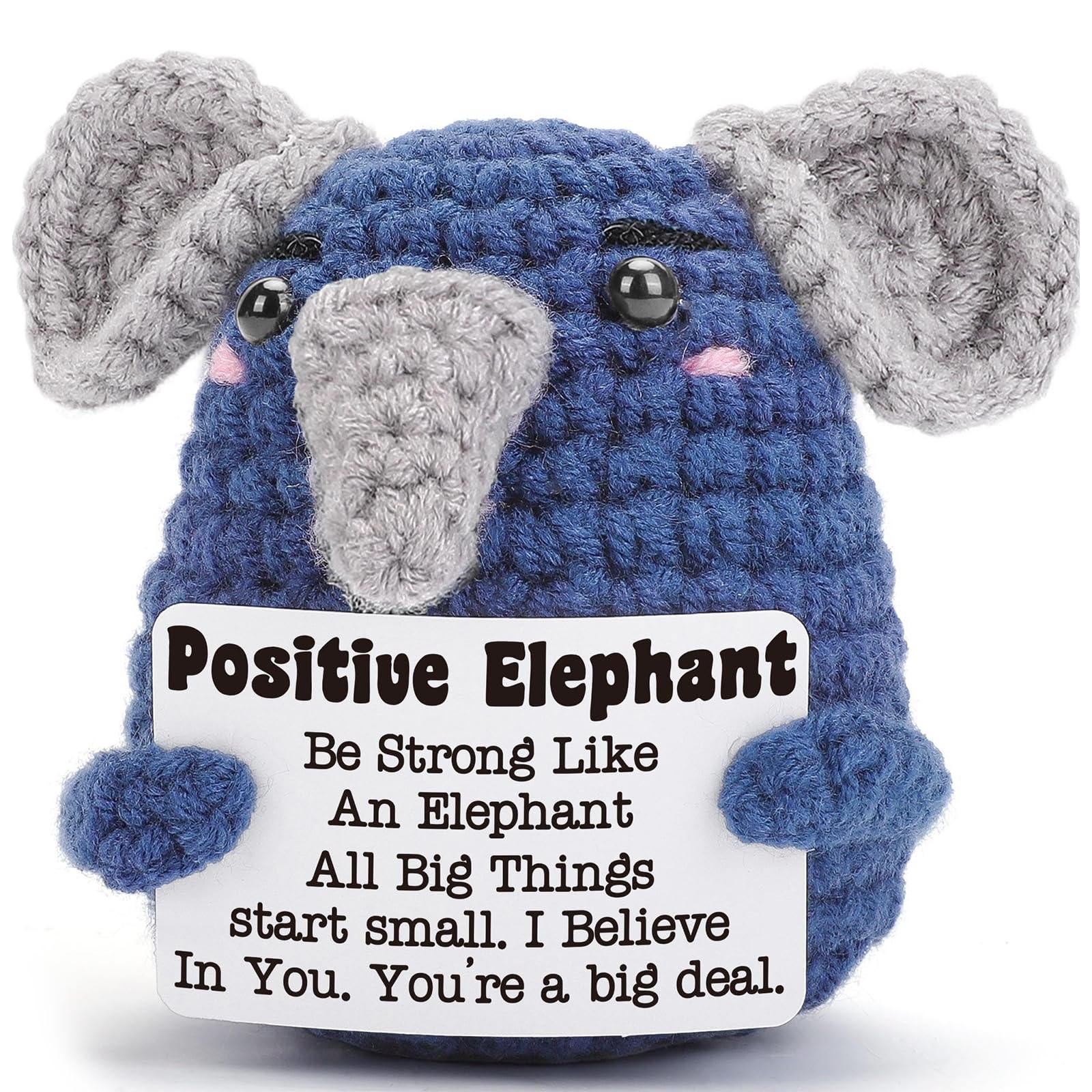 Calkkrer Pocket Hug Positive Elephant Crochet Cuddly Toys, Lucky Charm with Positive Card