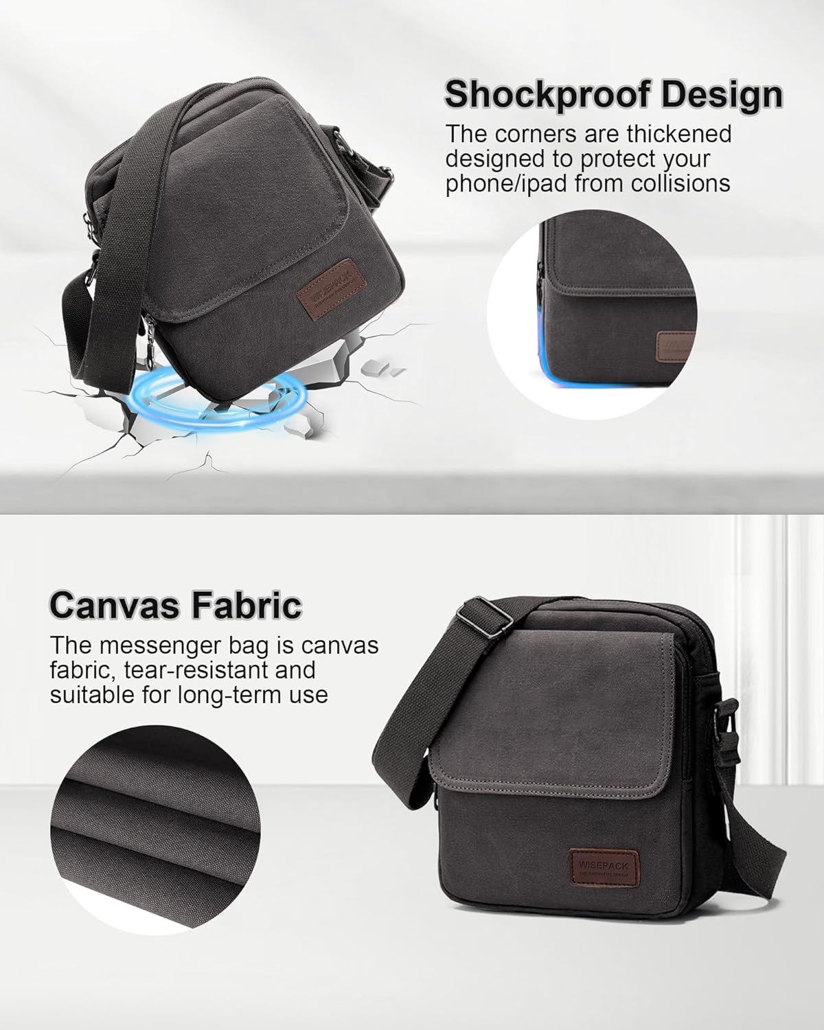 Small Crossbody Bag for Men,Canvas Messenger Shoulder Bags Crossbody Satchel Bag Men's Side Bags Over the Shoulder Purse - Image 7