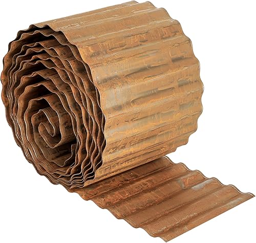 Worth Bordes de jardín de corrugado ancho preoxidado, 6 pulgadas x 20 pies, borde de acero resistente para paisaje, borde de tiras largas de metal