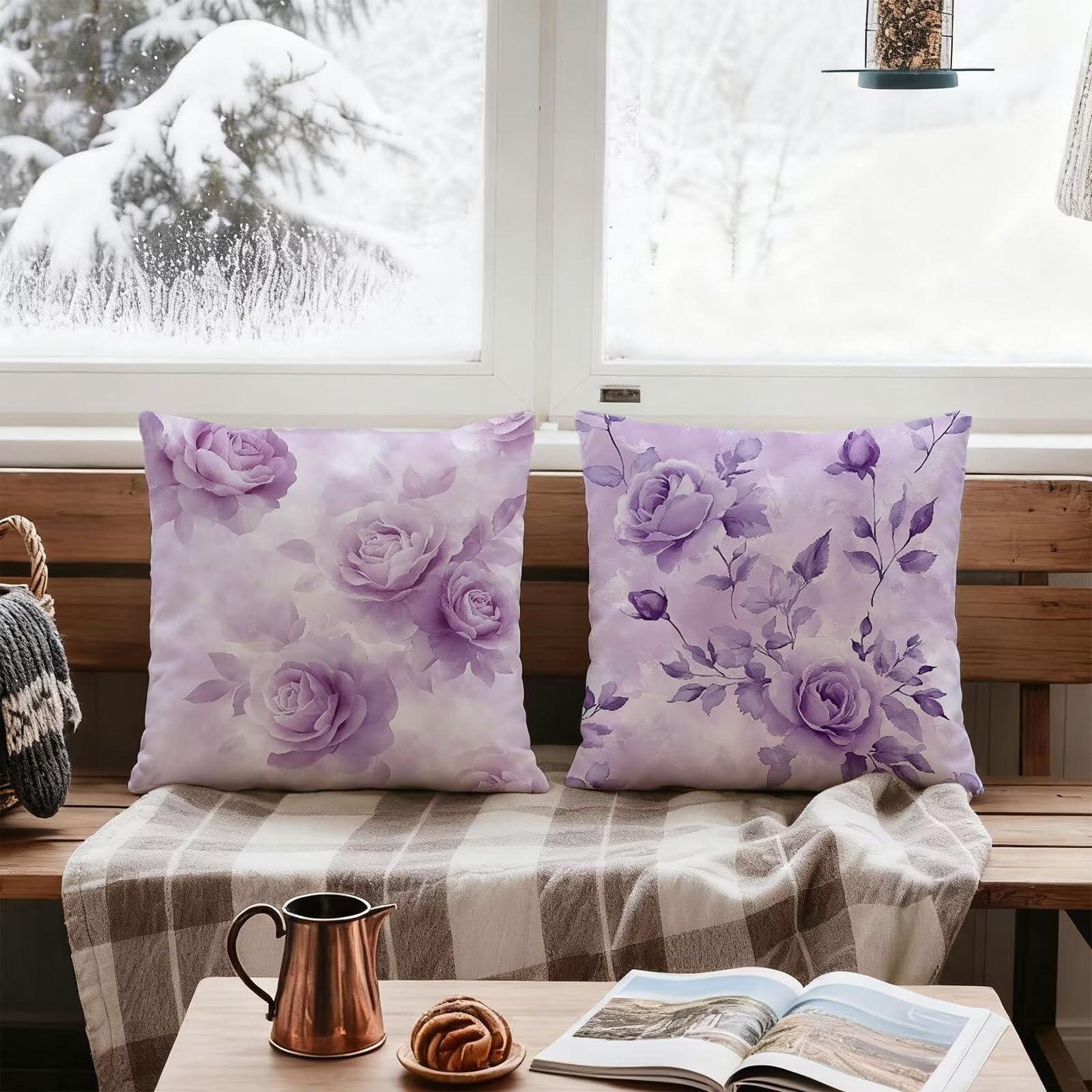 PúRpura Funda Cojin 60x60 Flor Funda Almohada 60x60 Cojines Sofa Súper Suave Fundas Cojines Decorativos Fundas Almohadas 4 Piezas Almohada Cervicales y Cuello, para Hogar Cama Salon Decoracion E - 913