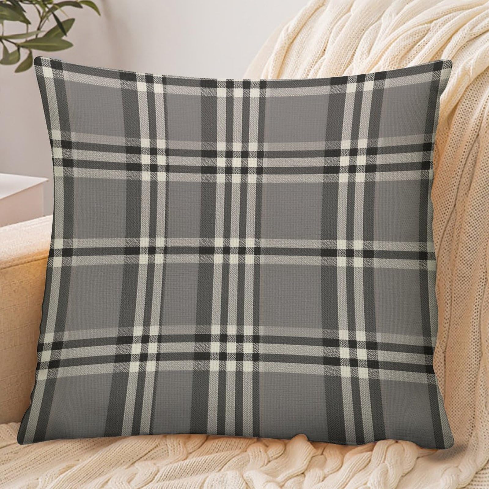 Fekiloot Style Gray Plaid Lines Pillowcase Pillow Sham Pillow Case