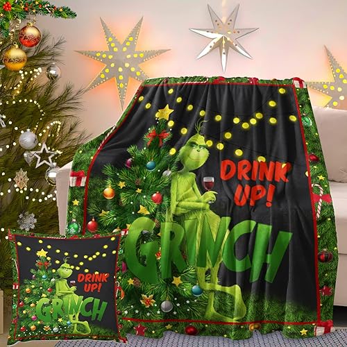 Manta de Navidad ligera y ultra suave de forro polar decoración del hogar camas y sofás con funda de almohada 50 x 60 pulgadas