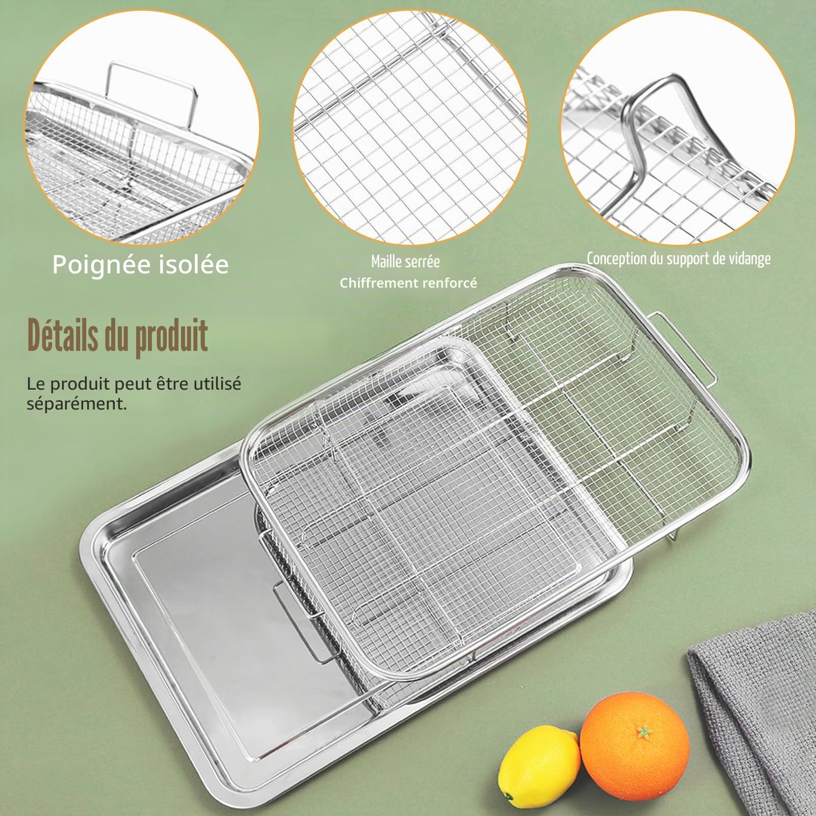Lot de 2 Plaques à Pâtisserie en Acier Inoxydable avec grille,30X40x2cm Plaque de cuisson Rectangulaire Pour four et cuisinière - Grande plaque de four et grille à gâteau