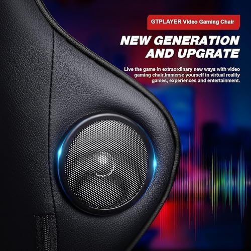 Vista 5 de GTRACING Silla de juegos con reposapiés, altavoces, silla de videojuegos, Bluetooth, música, resistente, ergonómica, silla de escritorio de oficina