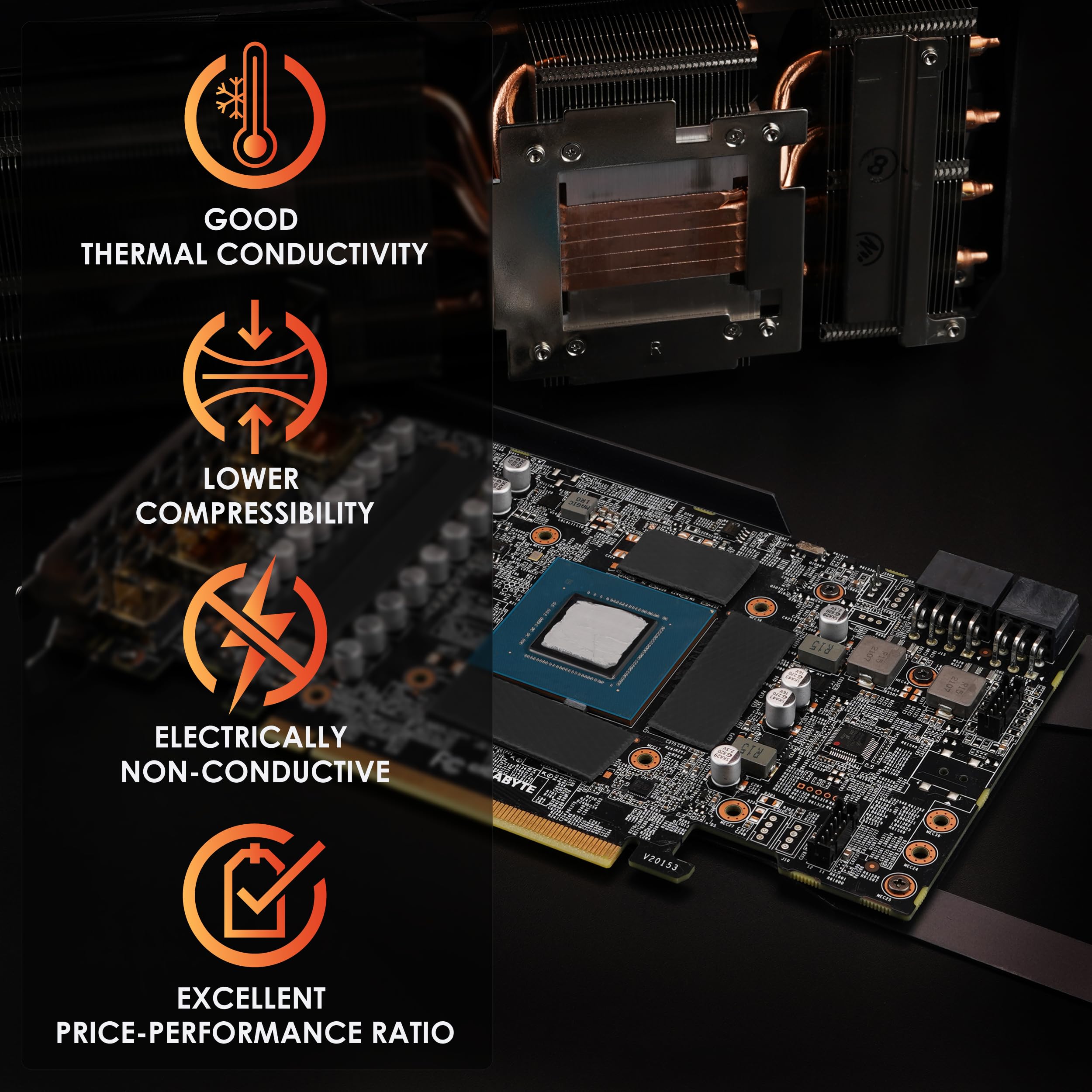 Thermal Grizzly Minus Pad Basic, interfejs termiczny, 120 x 20 x 1,5 mm, nieprzewodzący, o wysokiej przewodności cieplnej i ściśliwości, do SSD, GPU i elektroniki, 4 szt