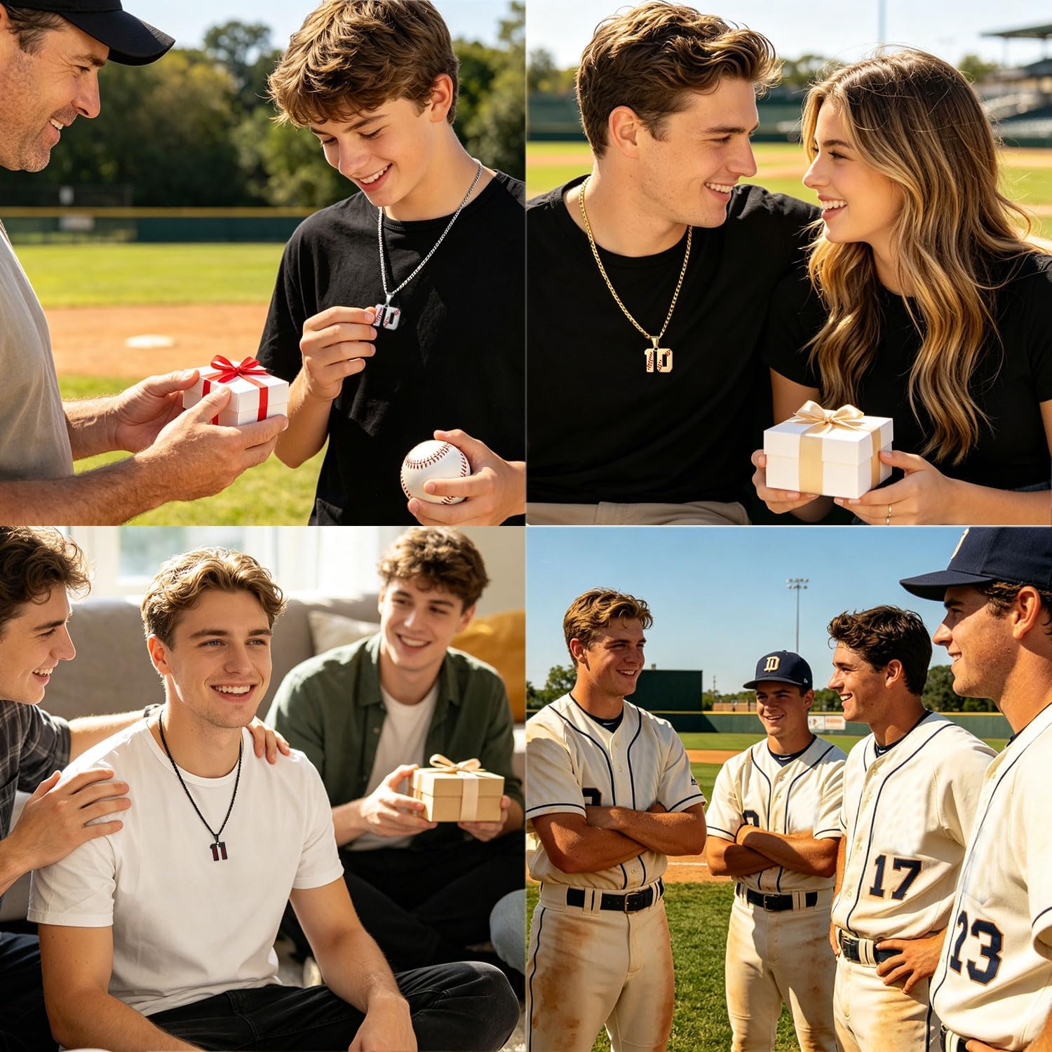 Hatti Doris Baseball Number Necklace for Men 00-99 - Jersey Number Necklace with Stainless Steel Gold Plated Chain & Baseball Charm Pendant