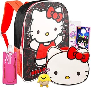 Hello Kitty Backpack and Lunch Box Set - Bundle with Hello Kitty Backpack, Lunch Bag, Water Bottle, Stickers, More | Hello Kitty Backpack for School