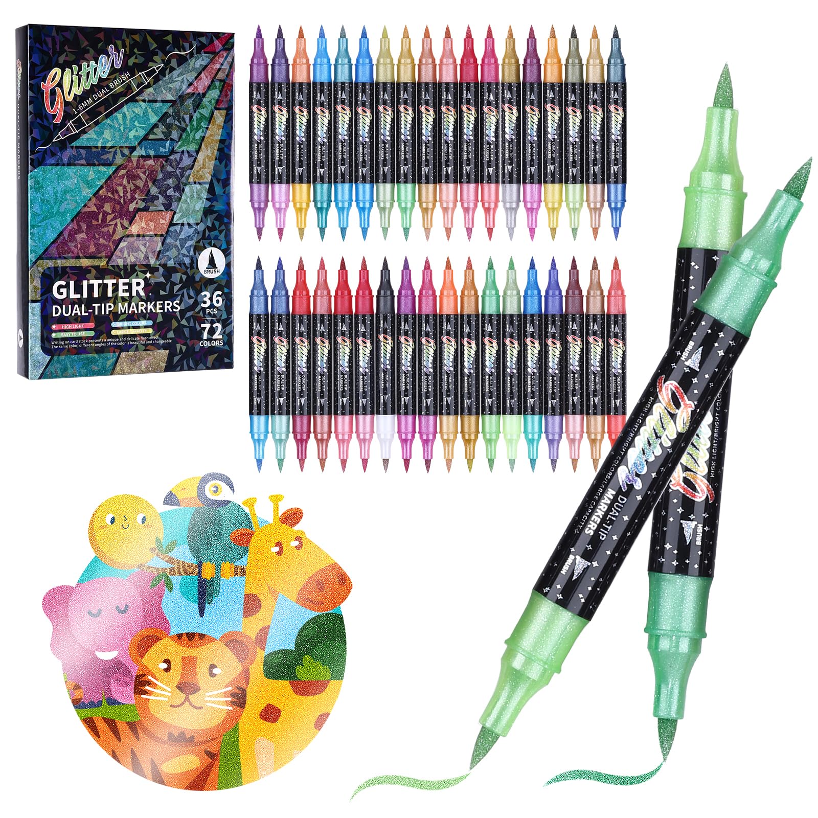 KEMYR Glitzerstifte Set Doppelspitzen Glitzer filzstifte Metallische Glitzer Marker für Karten DIYHandwerk Doodling Schreiben ErwachseneMalbücher Kunstmaterialien Scrapbooking