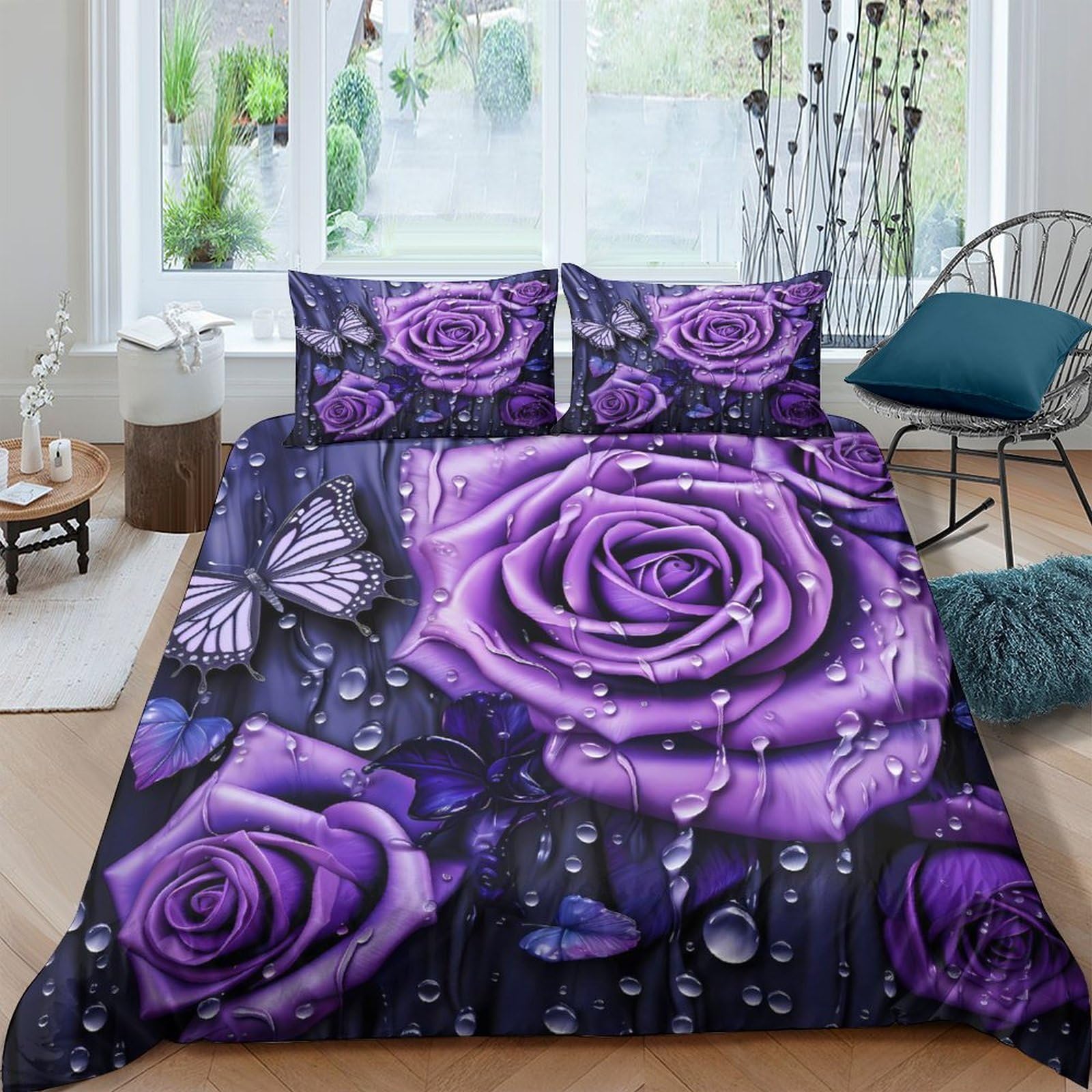 Couverture housse anti-acarien rose violette 3D 140x200 pour lit simple adulte