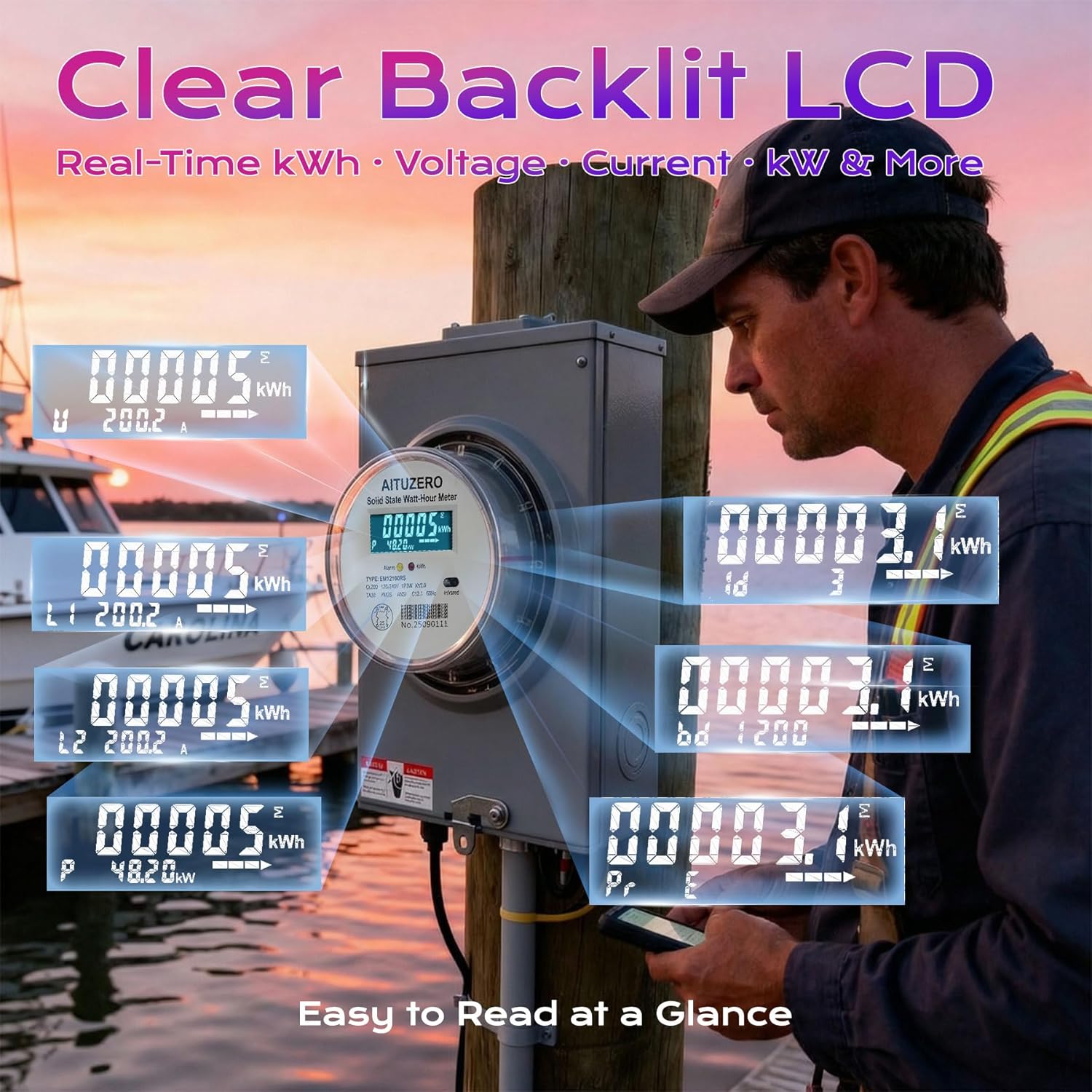 Digital RV Electric Usage Meter, 120/240V Single Phase, Electricity Usage Meter, Power Energy Meter, KWh Sub Meter, ANSI Form 2S Plug-in Electric Submeters for RV Power, Rental Units - Image 3