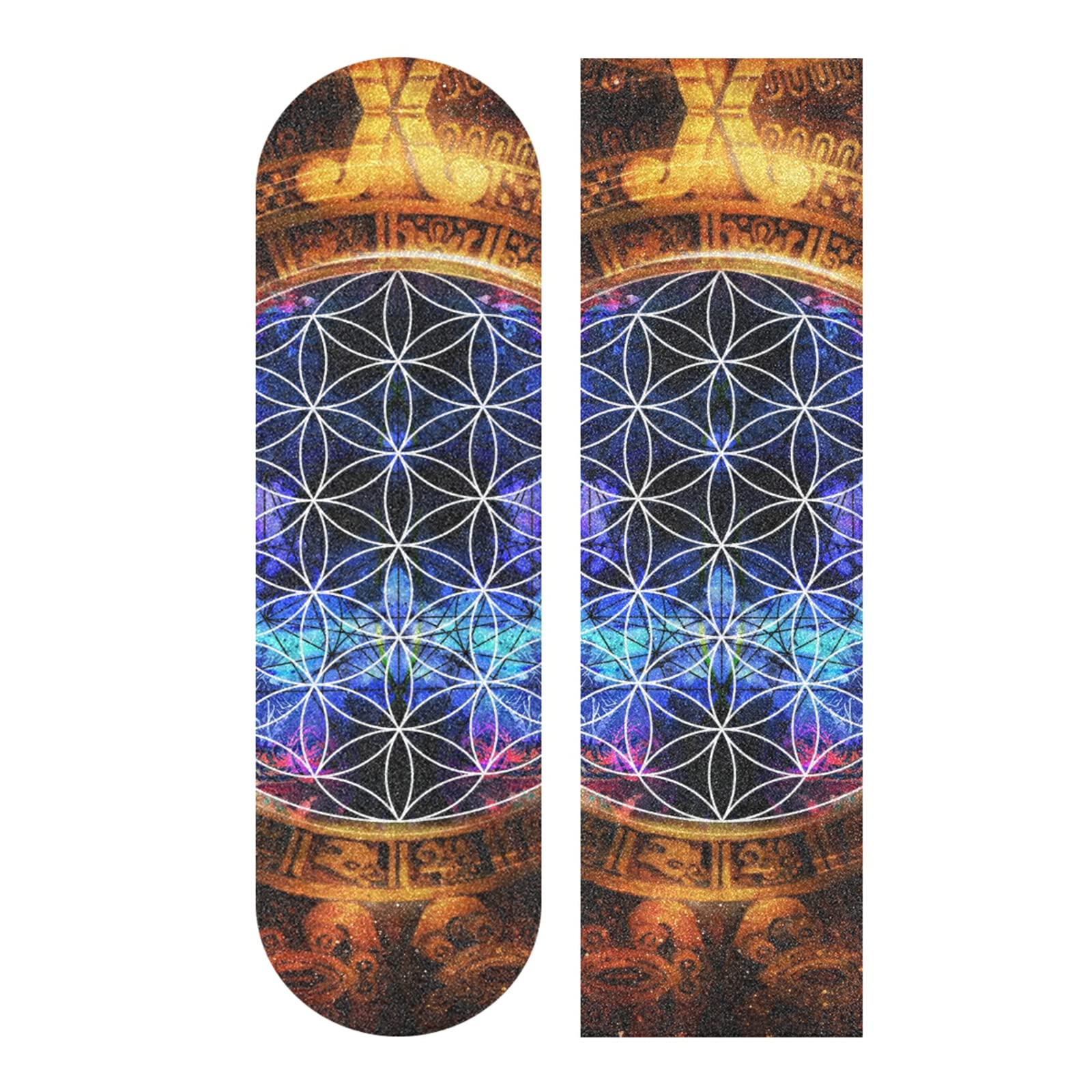 Poeticcity Ancient Mayan Calendar Purple Gold Pattern Flower of Life Waterproof Skateboard Grip Tape, Anti Slip Longboard Scooter Griptapes, Durable Sand Paper Sheet Sticker Sandpaper 10