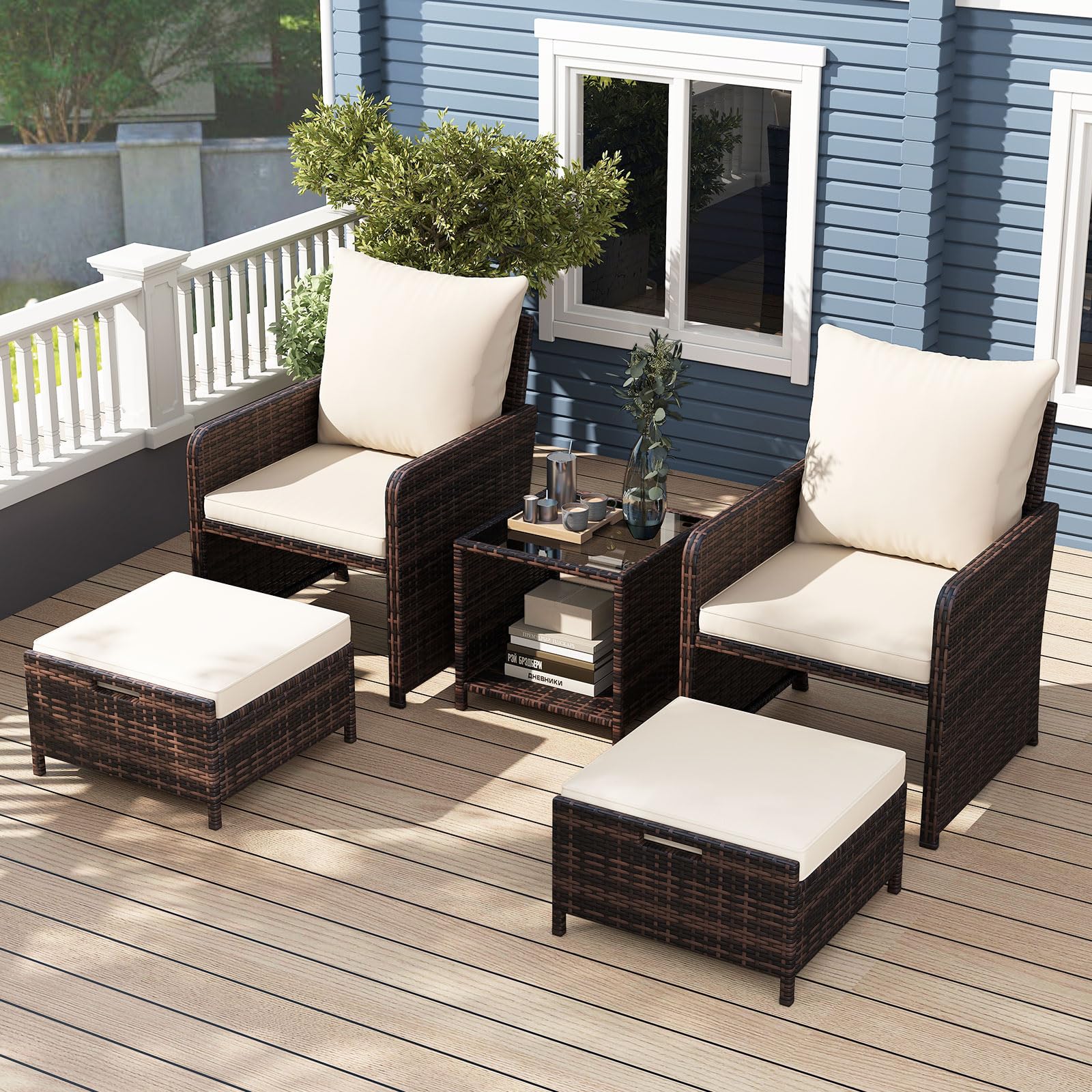 GIANTEX Gartenmöbel Set, Balkonmöbel Kleiner Balkon, Lounge Möbel 5-teilig