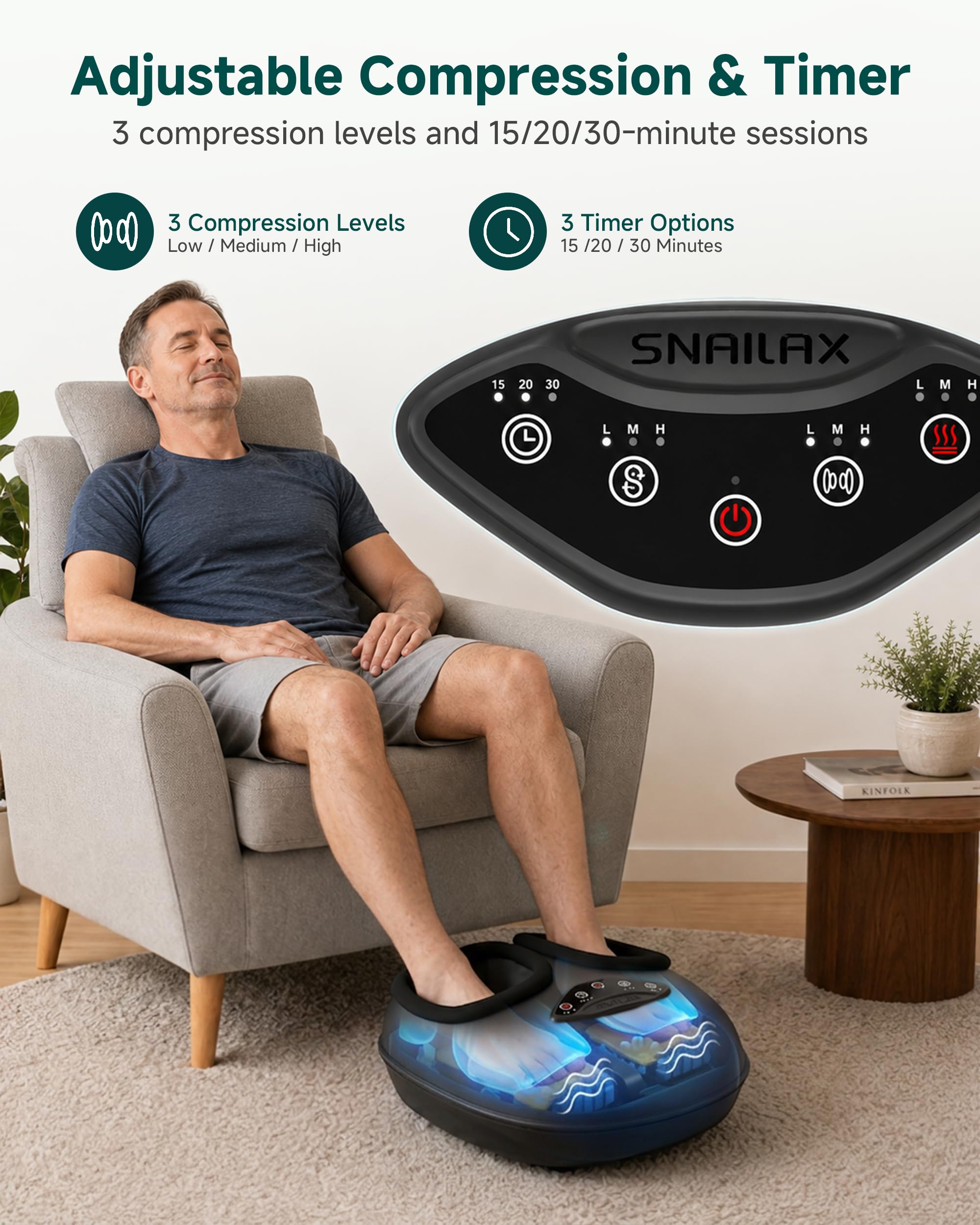 Snailax Shiatsu-Fußmassagegerät für Plantarfasziitis, tiefes Kneten, Kompression, Vibration, Geschenk für Männer und Frauen, passend für Größe bis zu 35,6 cm