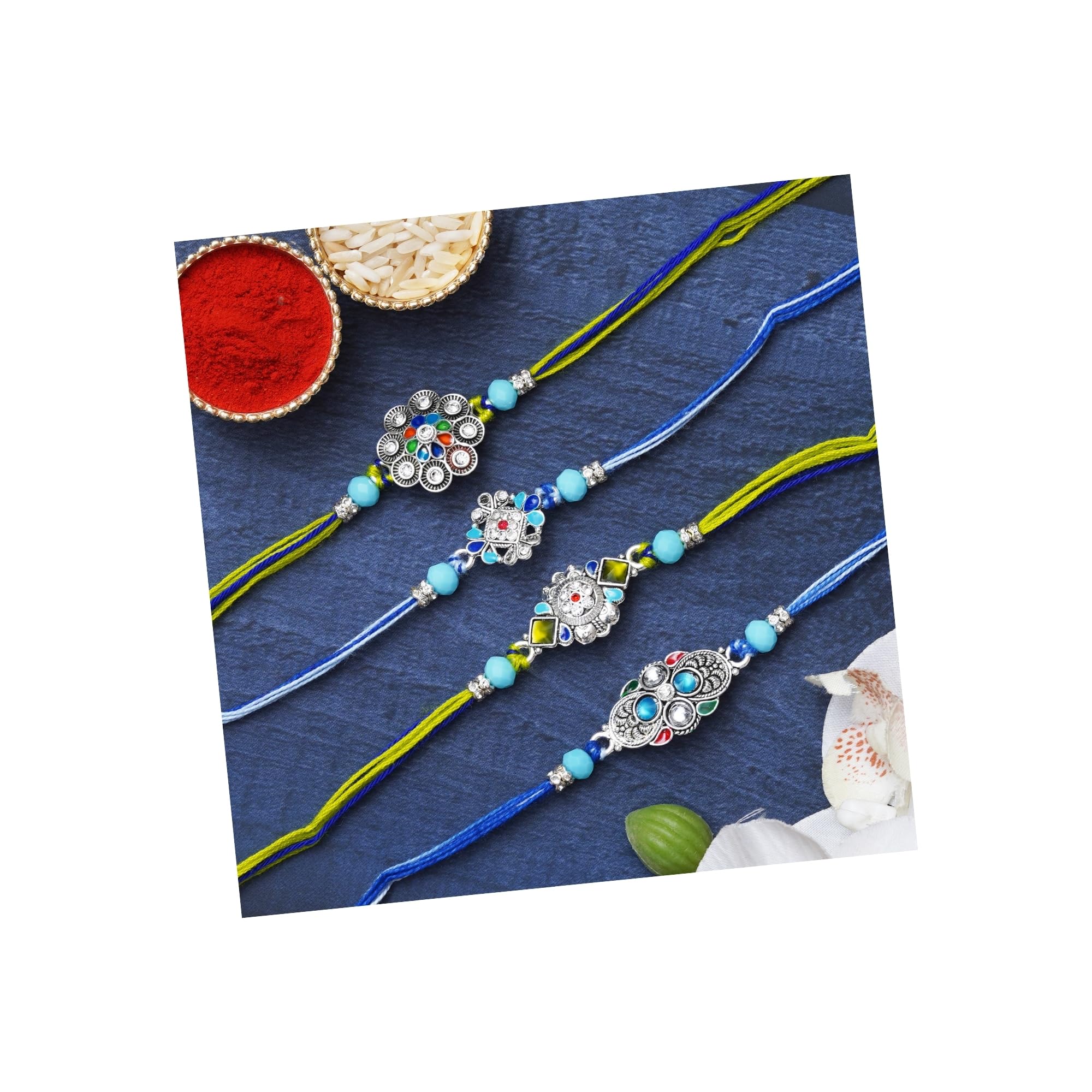 eCraftIndia Set of 4 Multicolor Kundan Floral Designer Rakhis for Brother, Bhabhi, Kids with Roli Chawal Pack (B0CYXFKJQS) Amazon Price History, Amazon Price Tracker