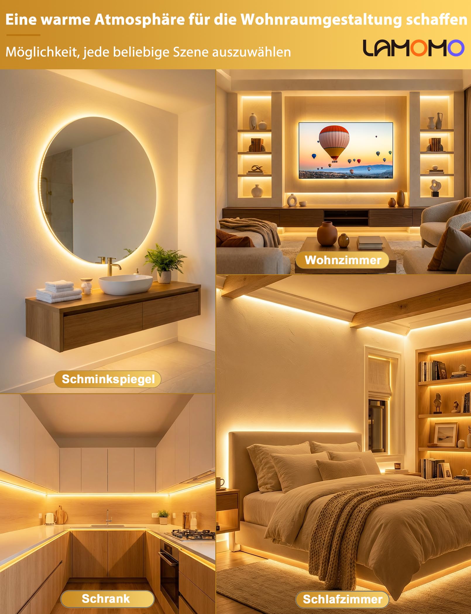 Lamomo COB LED Streifen 10M Warmweiss Dimmbar Neon Led Leiste Wasserdicht 3000K Fernbedienung Silikon Flexibel Band CRI90+