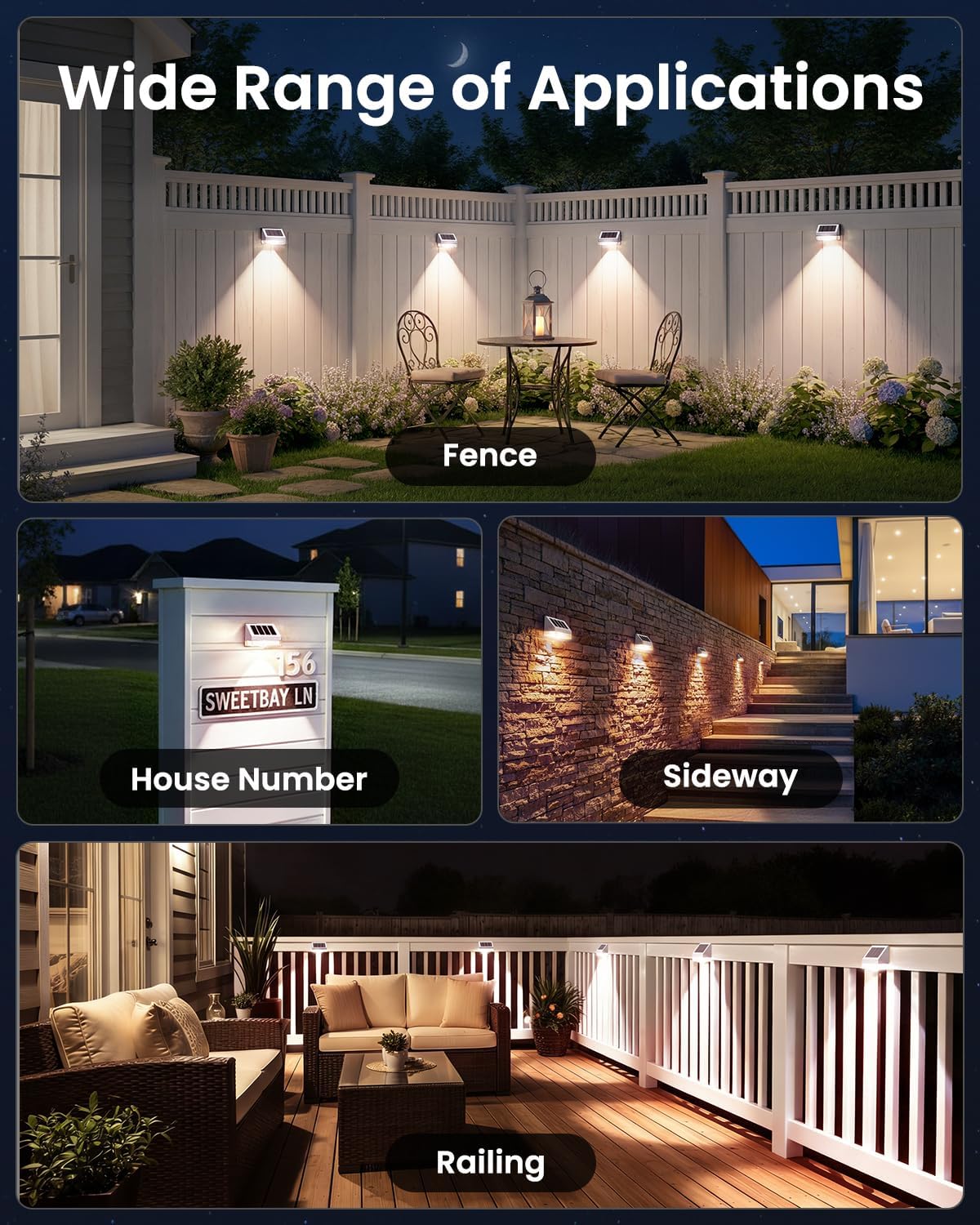 VOLISUN Solar Fence Lights 12 Pack, Vinyl Fence Lights Solar Powered with Warm White LED Spot Lens, Solar Deck Lights for Outside Wall, Deck, Patio, Yard, Rail, Garage, Pool