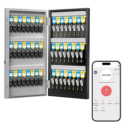 WeHere 48 Key Lock Box Wall Mount, APP Bluetooth/OTP/Wi-Fi/Fixed Code/Key Unlock, Smart Key Cabinet with Key Tag, Key Organizer Holder Box, Key Management Directory for Office, Valet, Realtor, Hotel