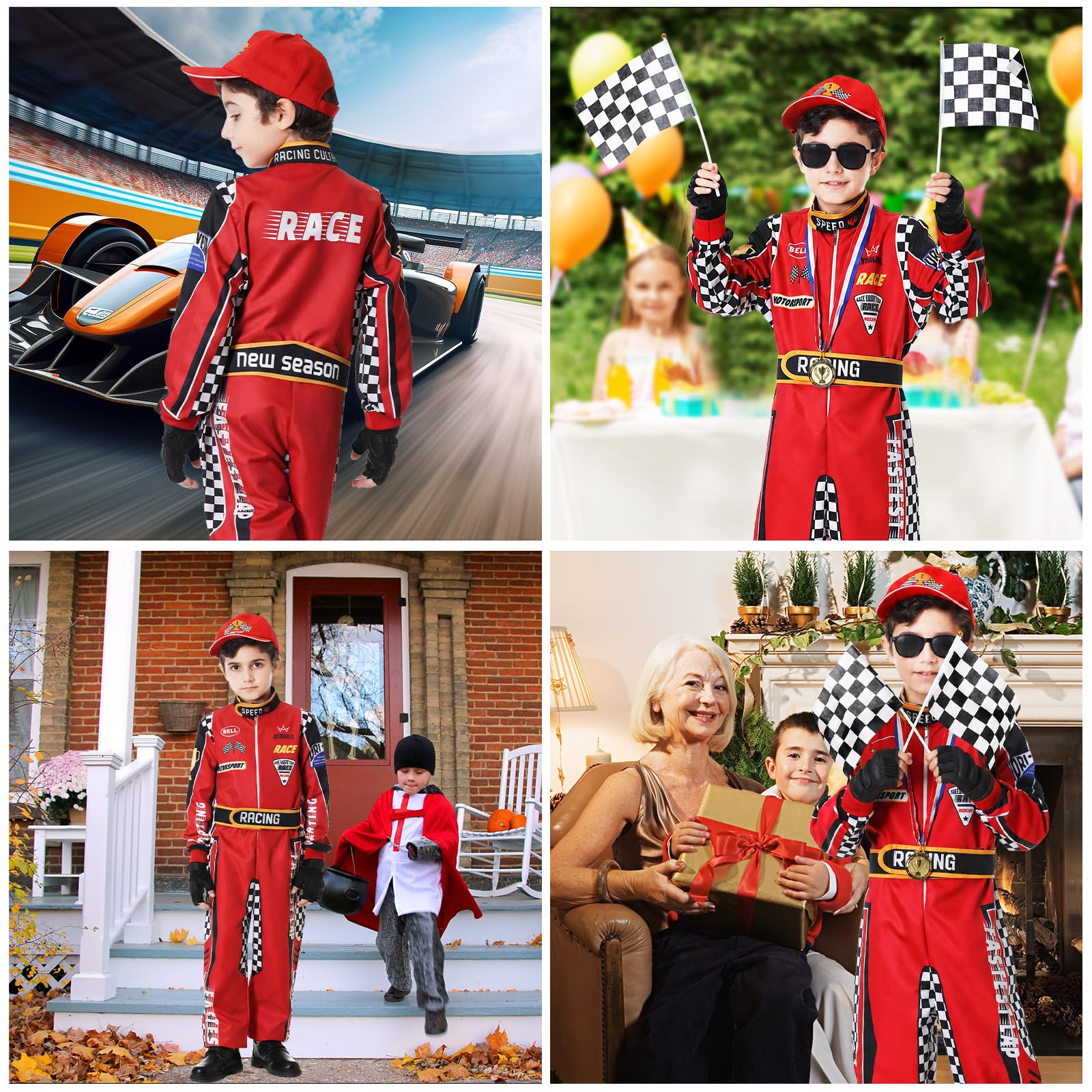 Kostium kierowcy samochodu wyścigowego dla malucha chłopcy dzieci Disfraz de Carro para Niño Racer kombinezon z akcesoriami na Halloween