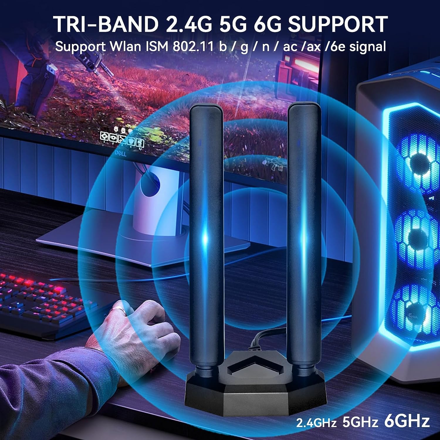 Tri Band Antena WiFi 6E 8dBi 2,4 GHz 5,8 GHz 6 GHz WLAN Z Podstawą Magnetyczną RP-SMA, Kompatybilna Z Bezprzewodowym Routerem Bluetooth, Kamera Bezpieczeństwa