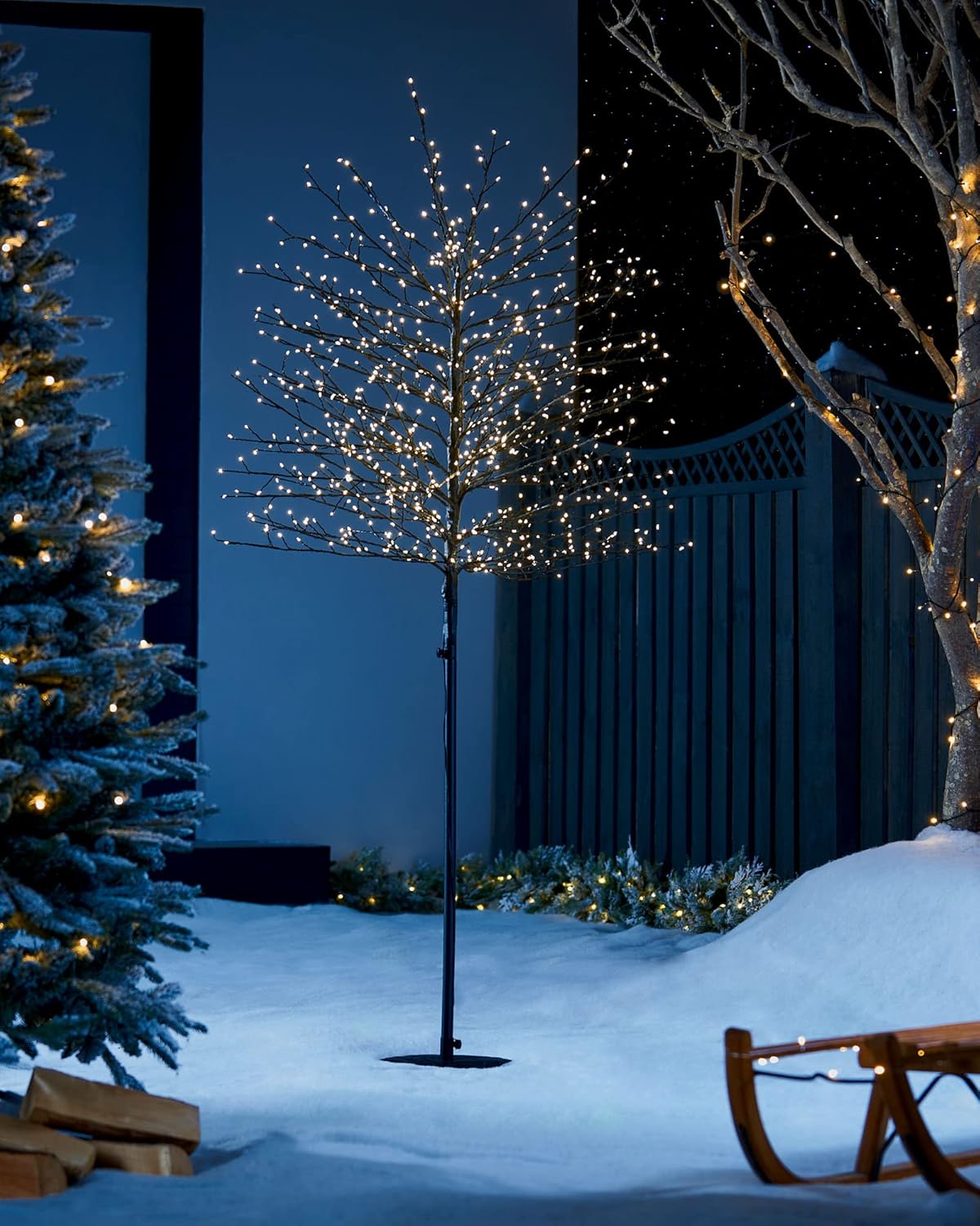 WeRChristmas PreLit Twig Tree, 900 Warm White LED Lights, Black, 6 ft