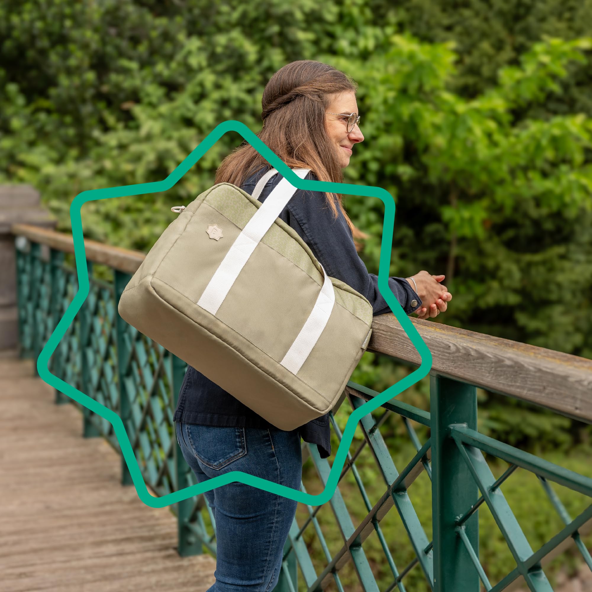 Badabulle Sac à langer Bowling, Grande Contenance 26L, Nombreuses poches, Matelas à langer inclus, Olive