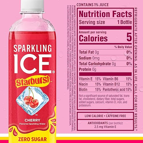 Miniatura 8 de Sparkling Ice STARBURST Paquete variado, agua con gas sin sabor a azúcar, con vitaminas y antioxidantes, bebida baja en calorías, 17 onzas líquidas,