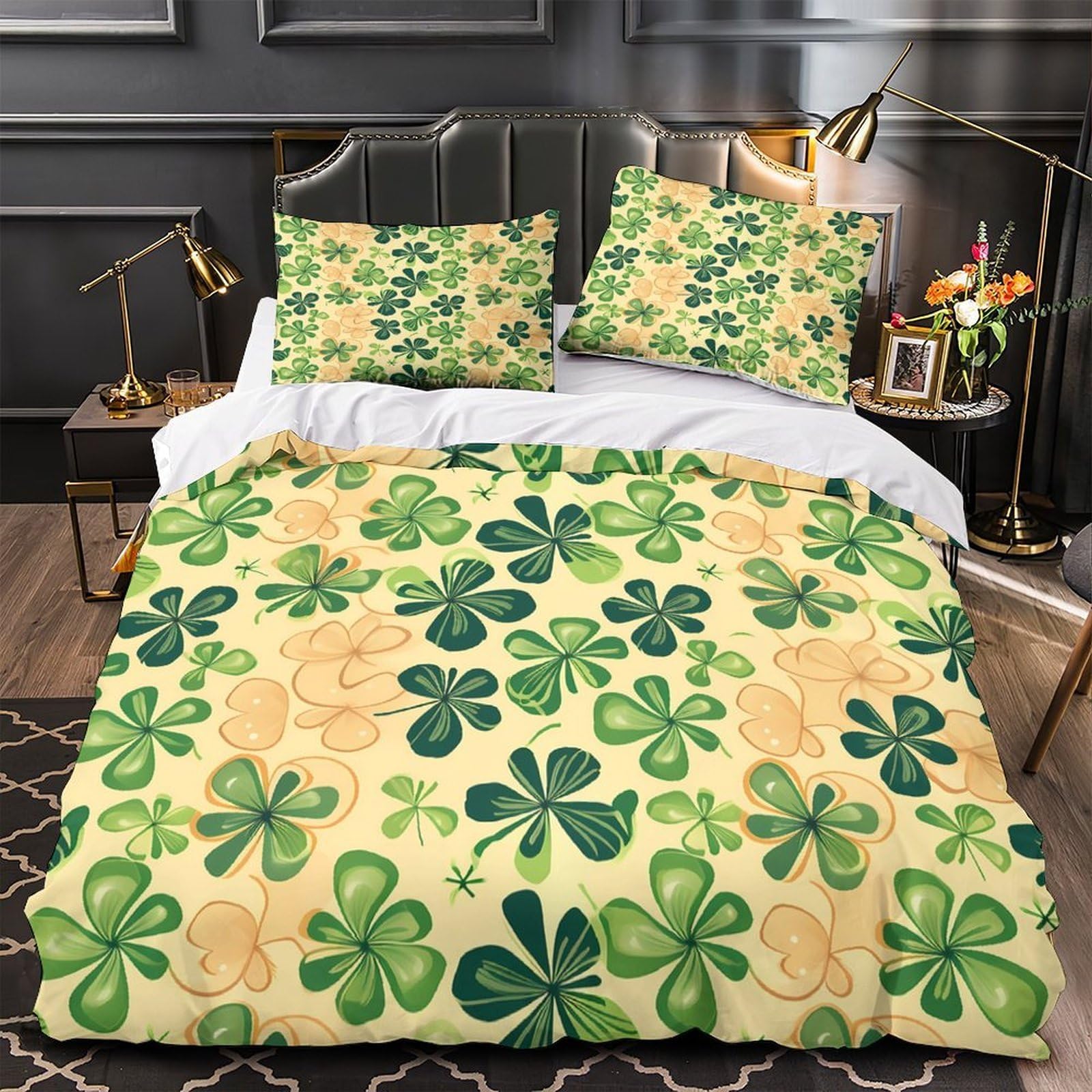 3D Printed 3-Piece Bedding Set Room Decor Hidden Zipper Ultra StPatricksDay Comforter Cover Hypoallergenic Easy Care for Kids,Youth,Teens IrishFolk Quilt Cover Single（135x200cm）