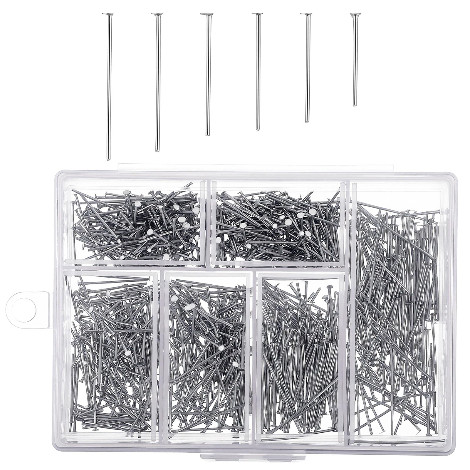 MBAIYO 1200 Pcs Jewellery Making Supplies,31/28/25/23/20/18 Mm Head Pins for Earring Making Kit, Mini Silver Metal Earring Findings