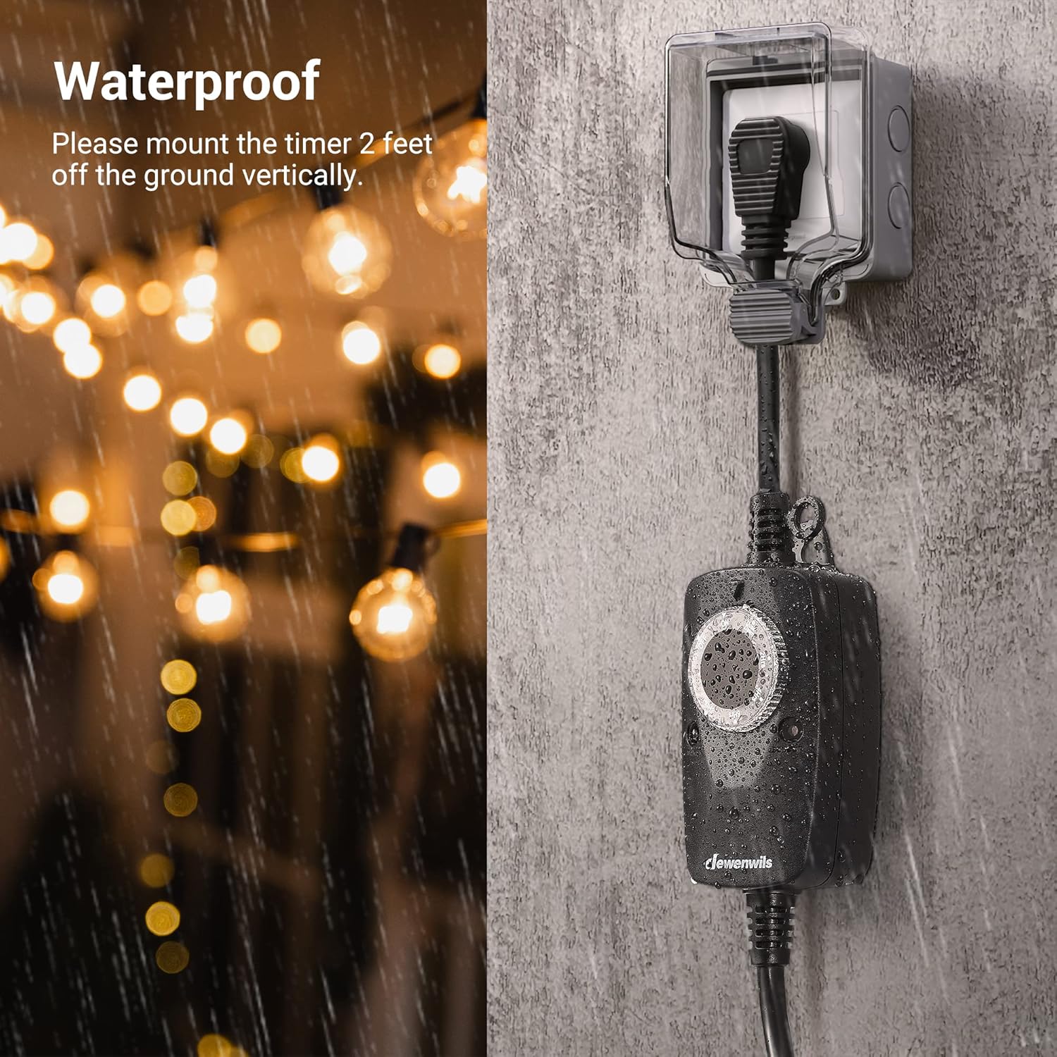 DEWENWILS Light Timer Outdoor Weatherproof with 2 FT Extension Cord, Photocell Timer Switch with 3 Grounded Outlets for Landscape Light, String Lights, UL Listed
