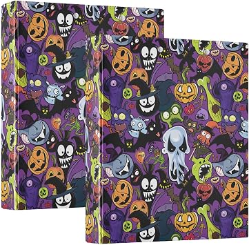 Halloween Party Monster Dark Purple 3 Ring Binder 1.5" Decorative D-Ring Binder with Clipboard&3 Clear Pockets, Holds 200 Sheets A4 Size Paper Waterproof Binders for School Home Office|2 Pack