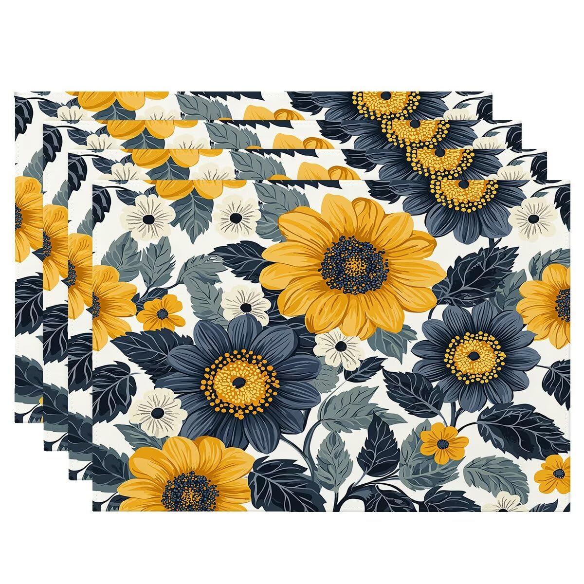 Set de table floral 48x35cm en lin lavable anti-dérapant pour décoration de maison rurale