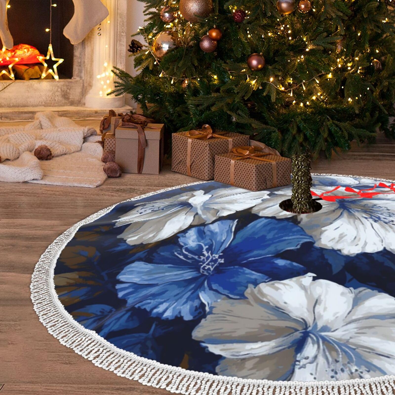 Gonna per albero di Natale, 76,2 x 76,2 cm, con nappa, motivo a
