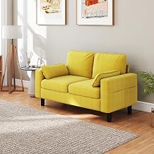 KINTNESS 56 Modern Loveseat Sofa, 2-Seater Sofa Couch with Deep Seat & Armrest Pillow, Sectional Sofa Loveseat for Bedroom, Living Room, Removable Covers, Ergonomic Height, Non-Slip, Yellow