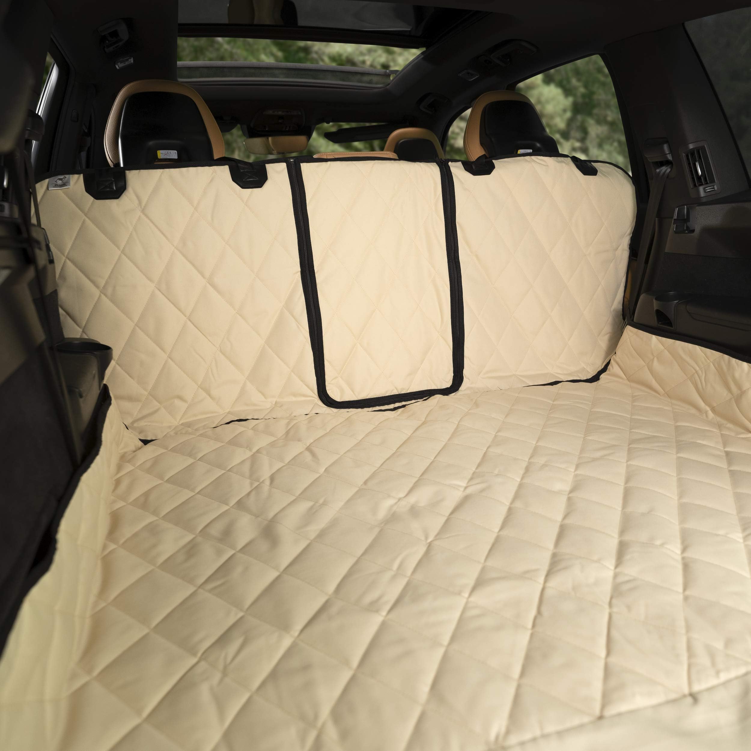 Plush Paws Products Convertible Cargo Liner | Diamond Stitching | Washable & Waterproof Dog Cargo Protection | Cover Car, Truck, & SUV | Nonslip, Tear Resistant Pet Cargo Cover | Regular Tan