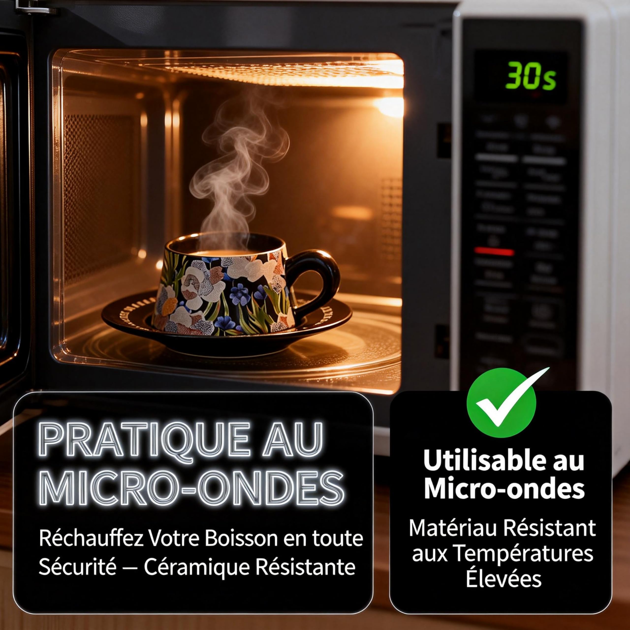 TERRATERRA Tasse à Café en Ceramique 270ml - Lot de 2 - Avec Soucoupe - Coffret Cadeau - Tasse à Thé - Tasse à Latte - Cadeau de Nouvel An