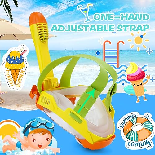 Miniatura 4 de Máscara de esnórquel de cara completa para niños, equipo de esnórquel para niños, máscara de esnórquel con vista panorámica de 180° con correas de