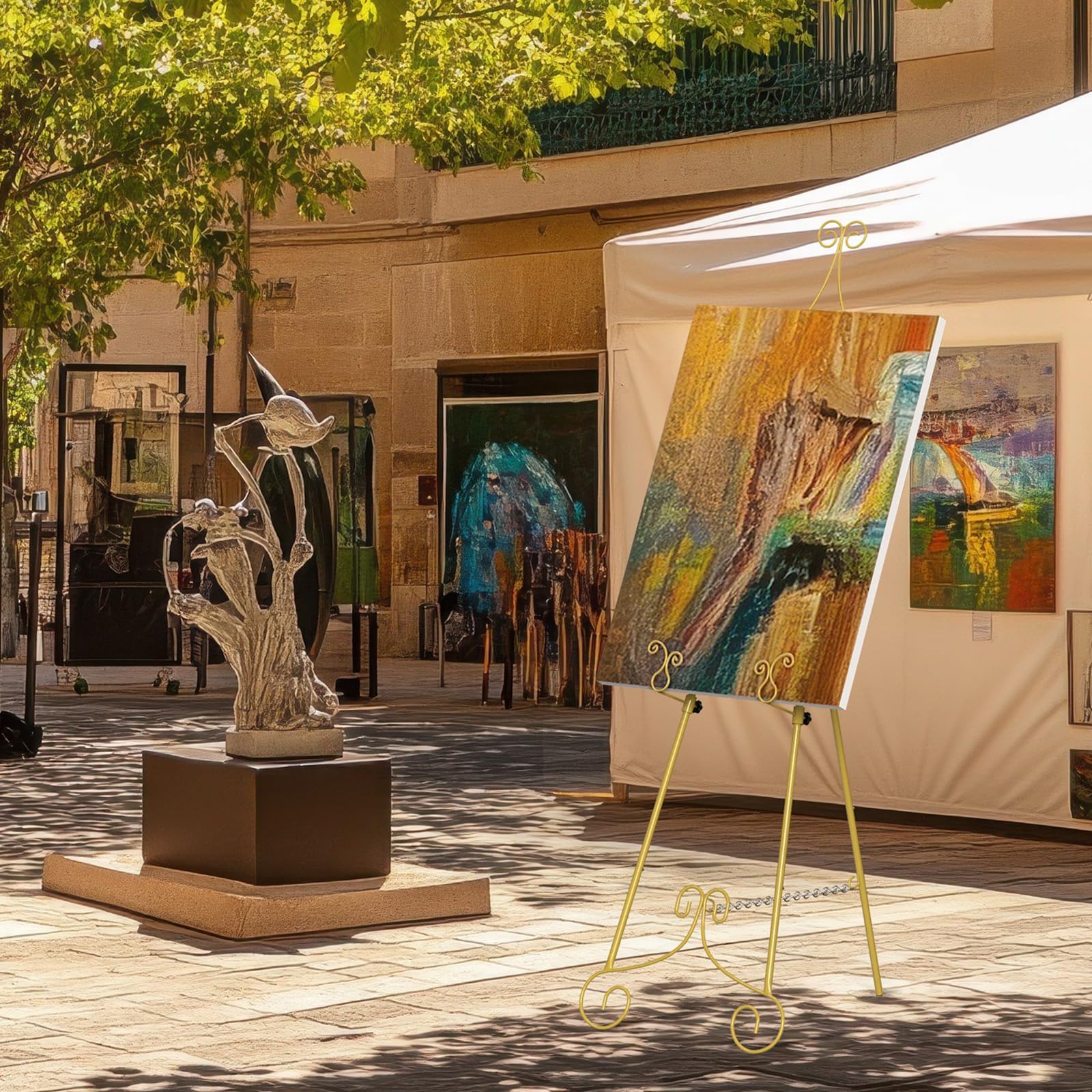 LIANTRAL Ensemble de chevalet de 2 pièces, grand support en métal pour panneau de bienvenue à l'entrée de mariage, réglable, cadre à miroir d'art autoportant gratuit avec support à chaîne pour