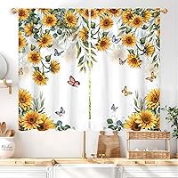 Vista 19 de Rusitc - Cortinas de cocina de 27.5 pulgadas de ancho x 39 pulgadas de largo, 2 paneles con bolsillo para barra, flores rosas claras