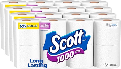 Scott Trusted Clean - Papel higiénico 32 rollos regulares tejido higiénico seguro para sépticos rollos de 1 capa