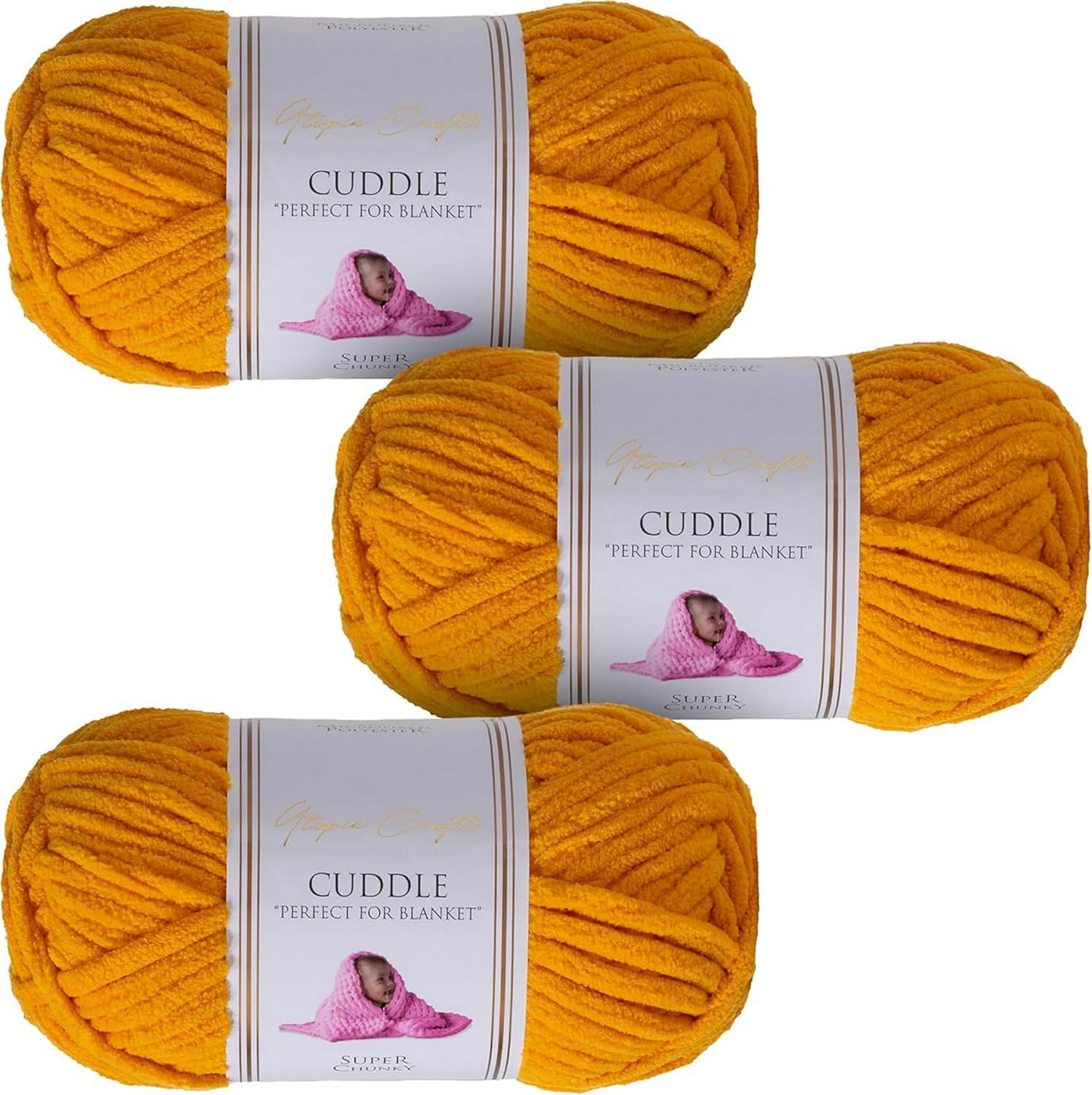 Utopia Crafts Cuddle Super Chunky Chenille Soft Yarn for Knitting and Crochet 3X 100g (Mustard)