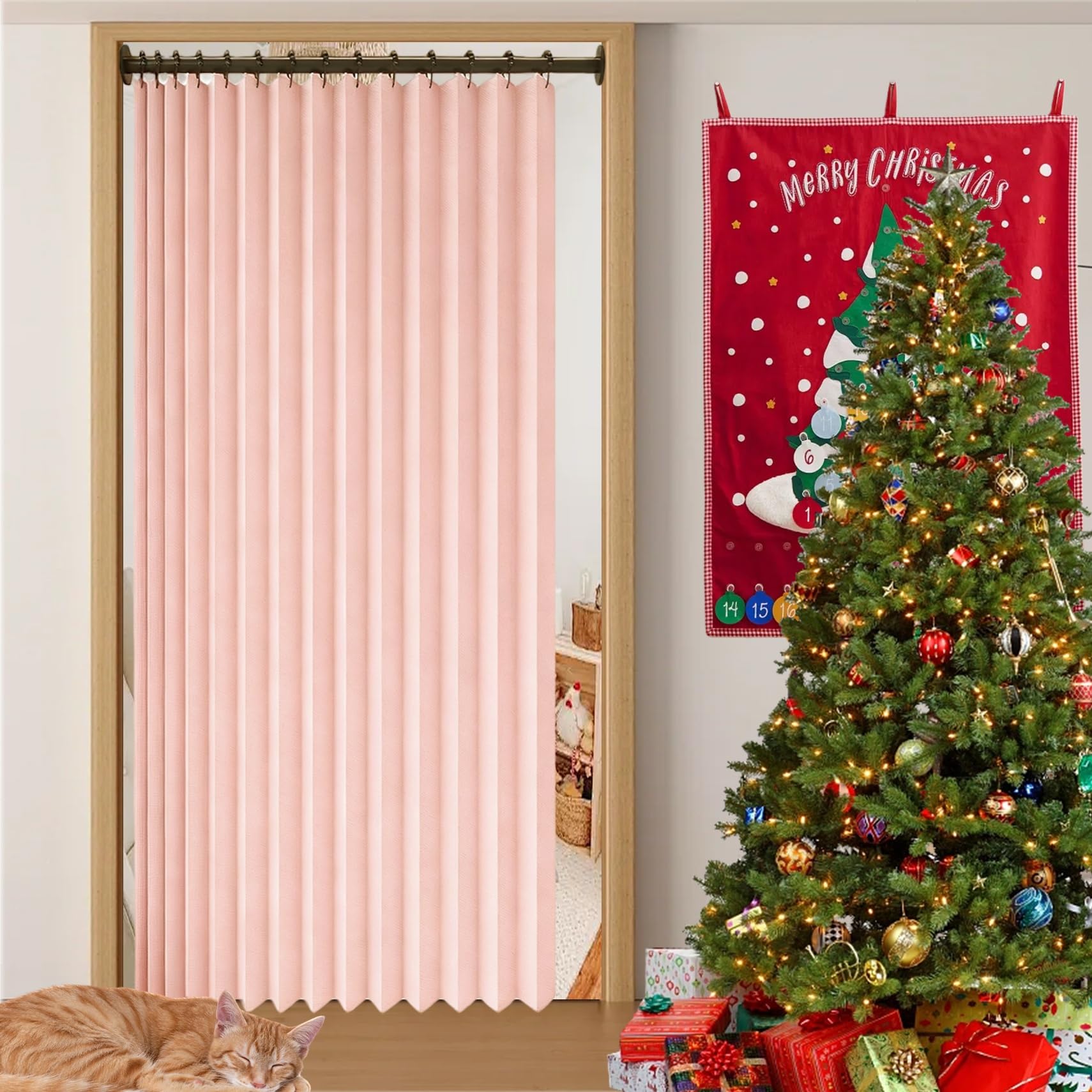Rideau accordéon placard 245x172 cm rose isolant et magnétique pour chambre