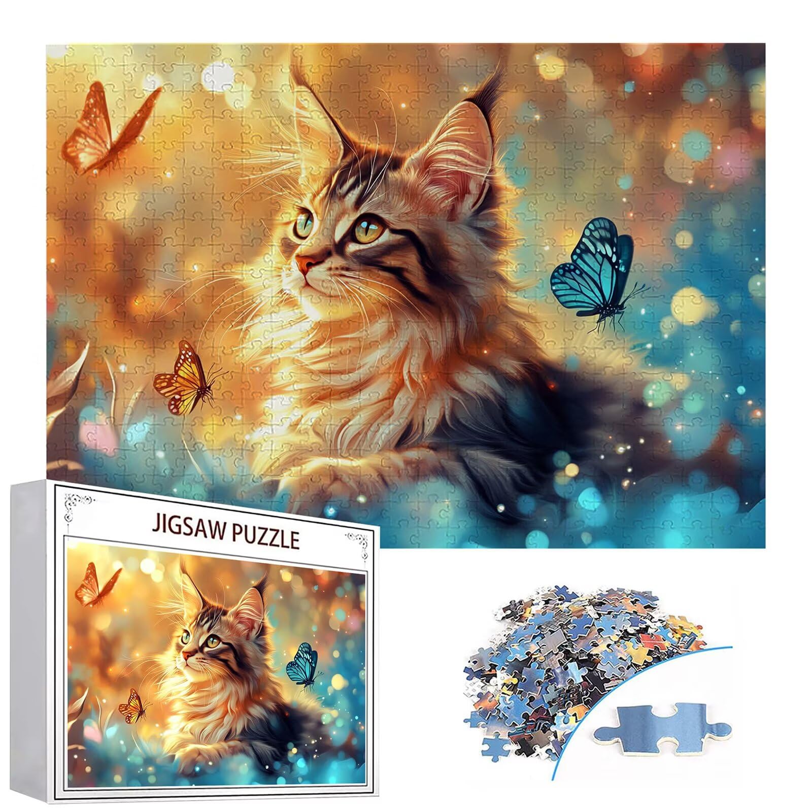 Puzzle 3000 elementów kot puzzle dorosły motyl 122 x 81 cm unikalne rzemiosło klasyczne 3D drewniana układanka do rodzinnych gier biznesowych, układanka zrób to sam do dekoracji ścian domu, prezenty C