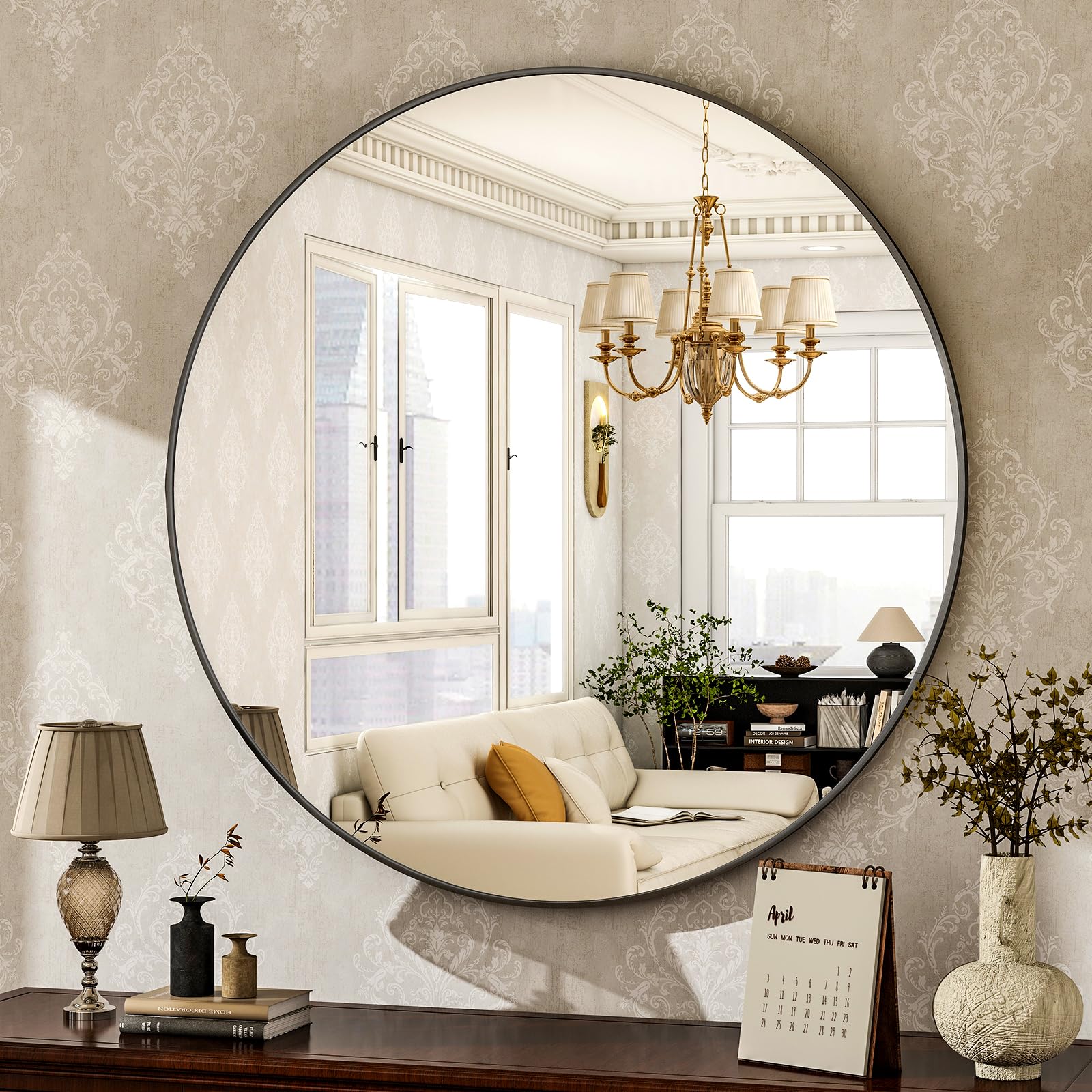 Modern Round Black Circle Wall Mirror - 24 Inch