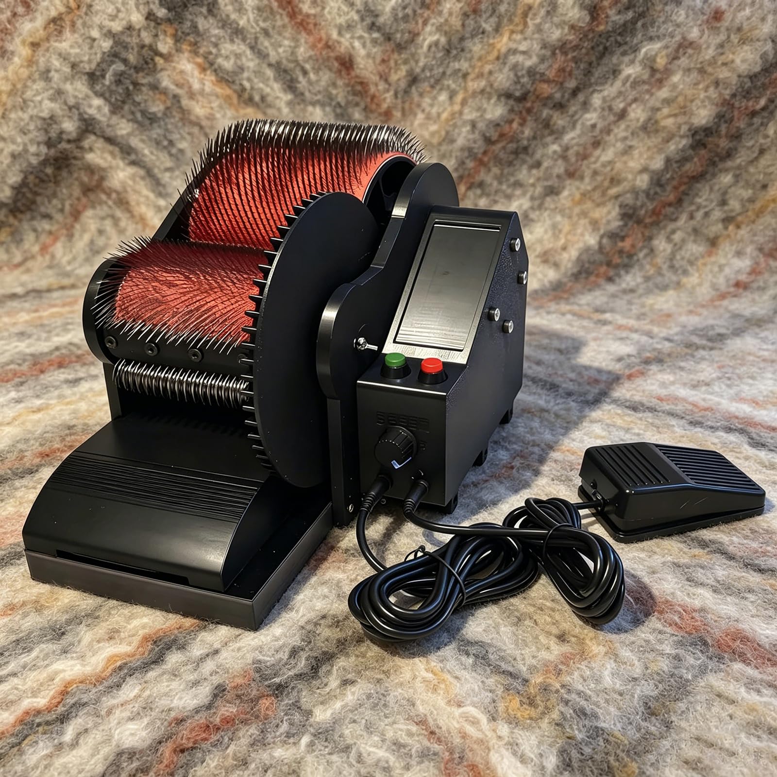 Ysfw Electric Wool Carding Machine, Wool Drum Carder Fiber Carding Machine With Foot Pedal, Working Speed: 56 Rpm, Adjustable Forward And Reverse Speed, For Combing Blending