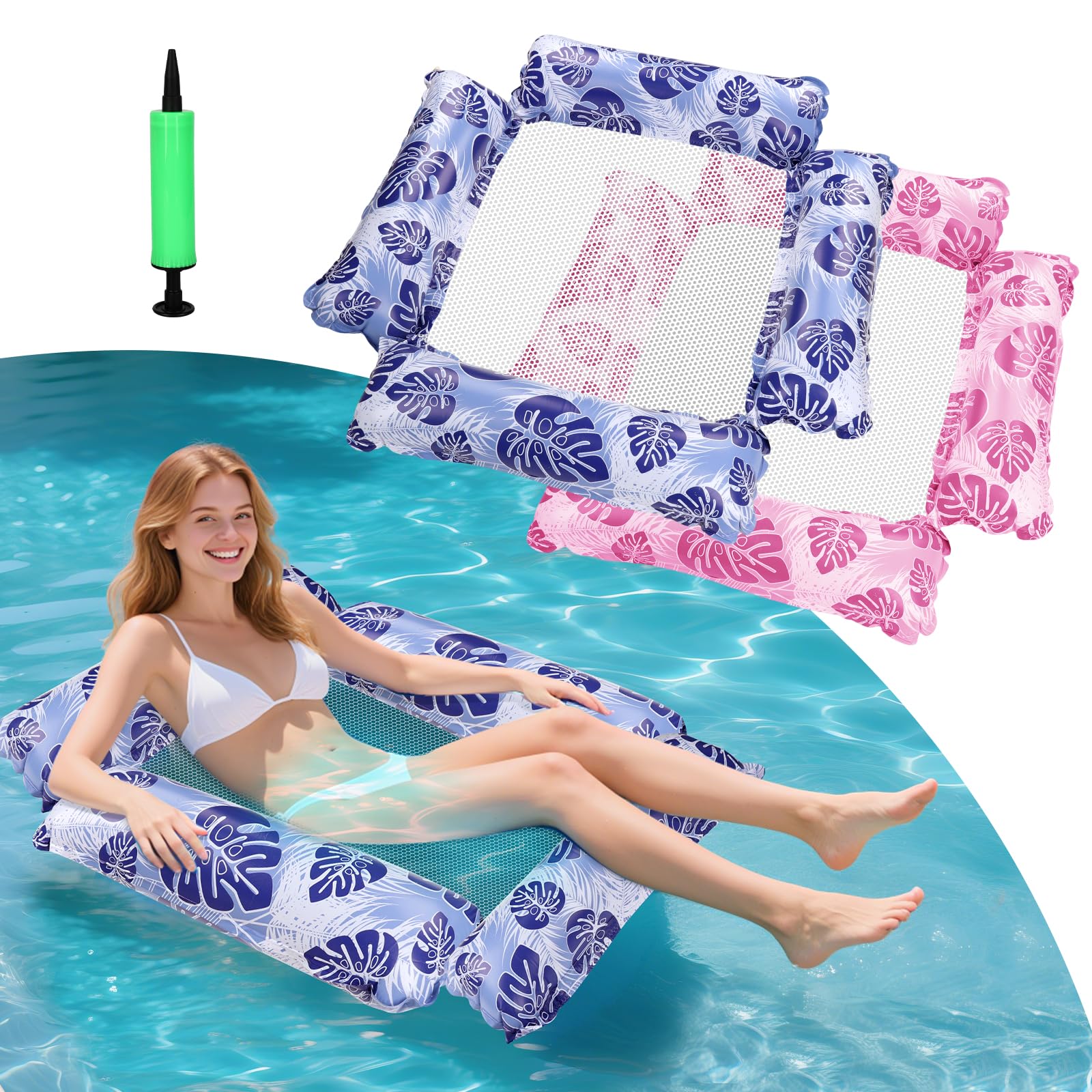 2Packed Water Hammock, Pool Inflatable Water Hammock, Air Mattress Pool Foldable, Small and Portable, Easy to Use (B)
