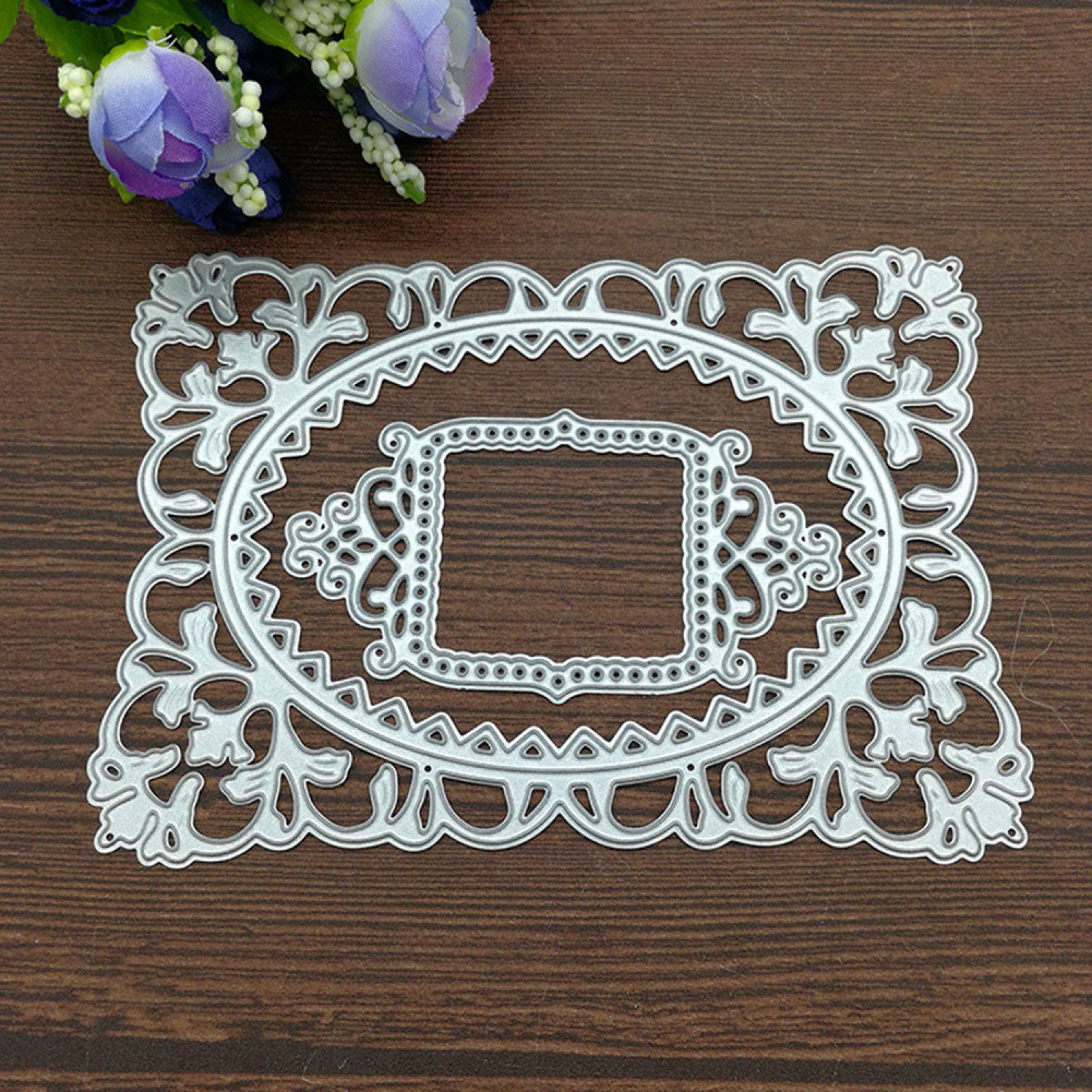 Fustella Rettangolare In Metallo Per Scrapbooking E Biglietti - Stencil A Forma Di Cornice In Pizzo, 79x206 Mm, Acciaio Al Carbonio - 3